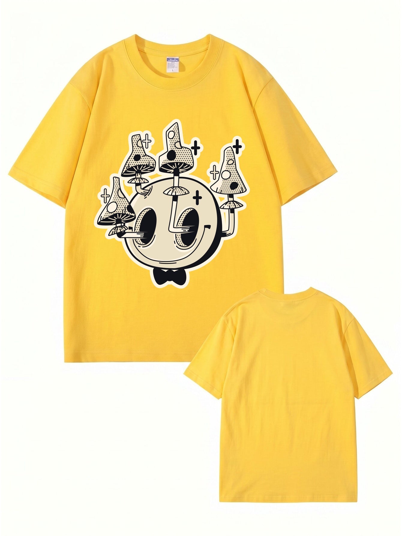 Unisex Graphic Tee: Surreal Mushroom Smiley Face Print - 100% Cotton Comfort