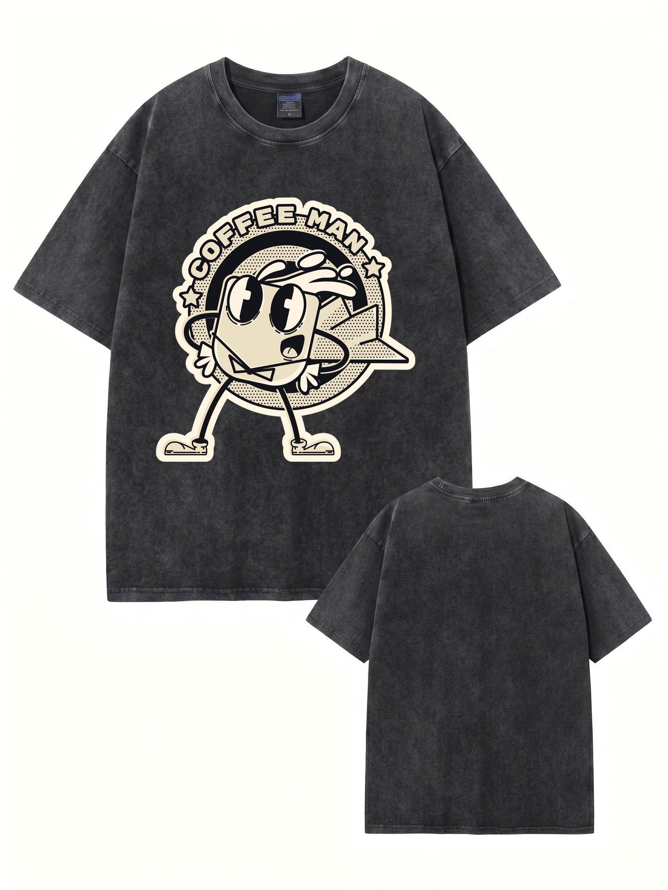Vintage Washed Coffee Man Graphic T-Shirt - Premium 300gsm Cotton