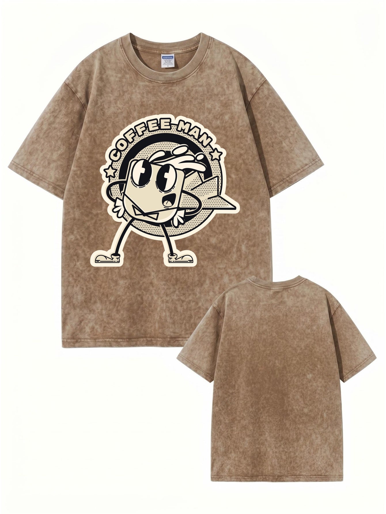 Vintage Washed Coffee Man Graphic T-Shirt - Premium 300gsm Cotton
