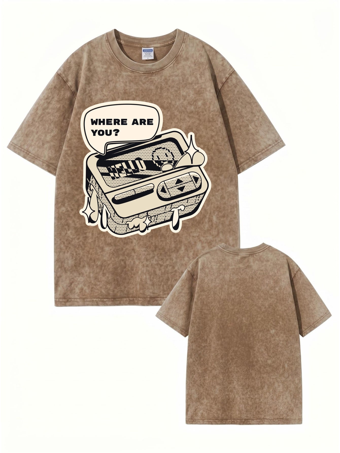 Retro Gamer Graphic Tee - 'Where Are You?' Vintage Washed Cotton T-Shirt