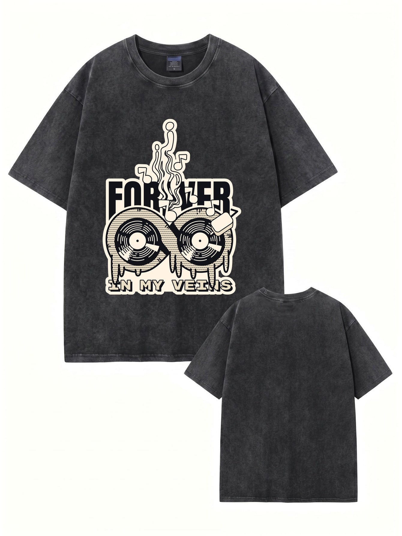 Forever In My Veins Vinyl Record Graphic Vintage Washed Cotton T-Shirt