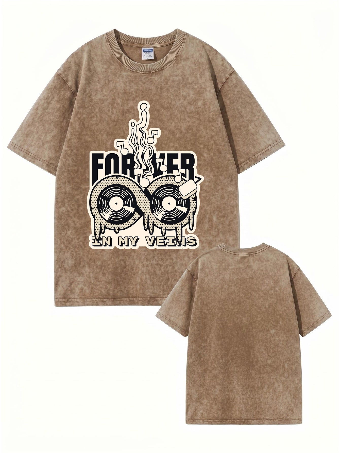 Forever In My Veins Vinyl Record Graphic Vintage Washed Cotton T-Shirt