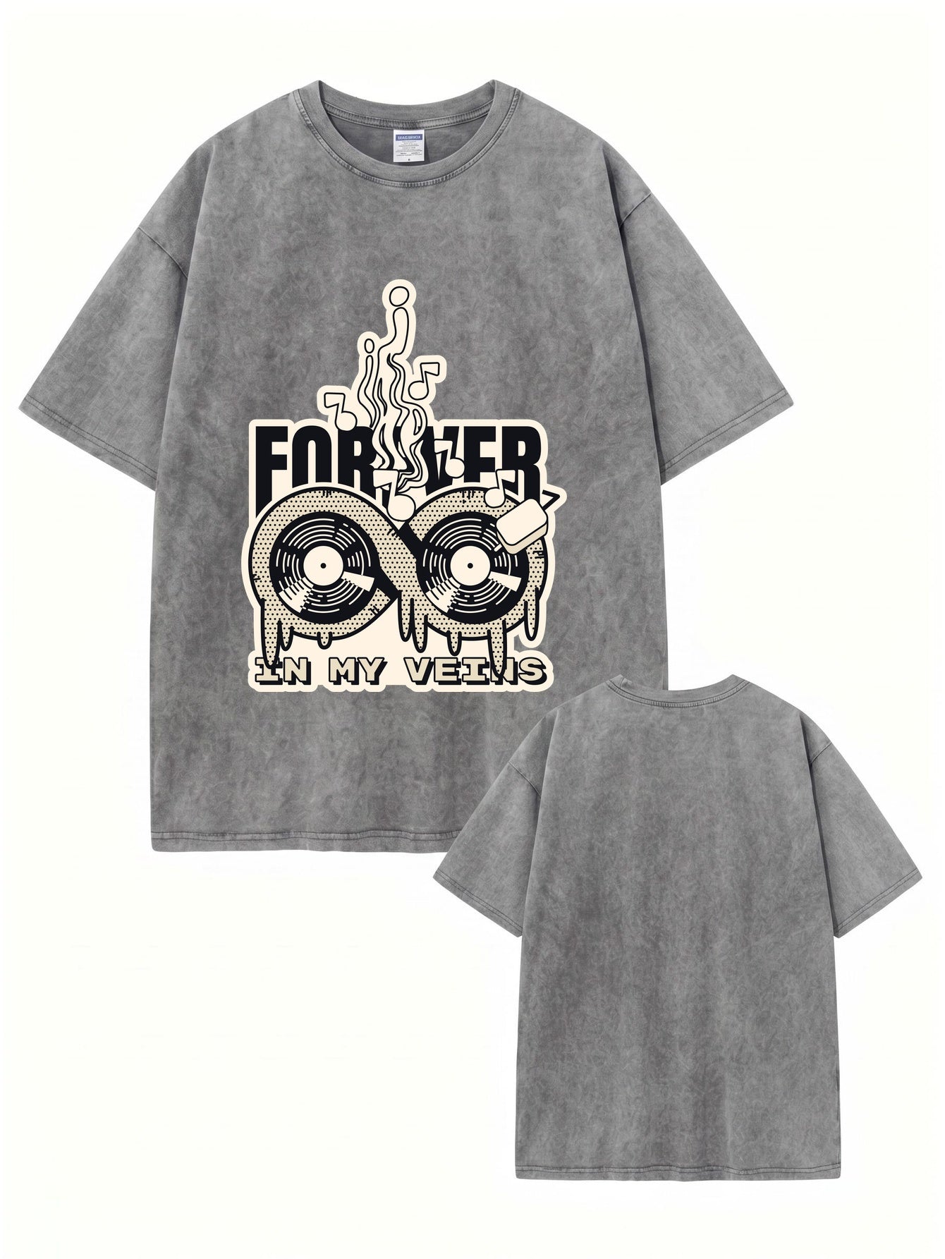 Forever In My Veins Vinyl Record Graphic Vintage Washed Cotton T-Shirt