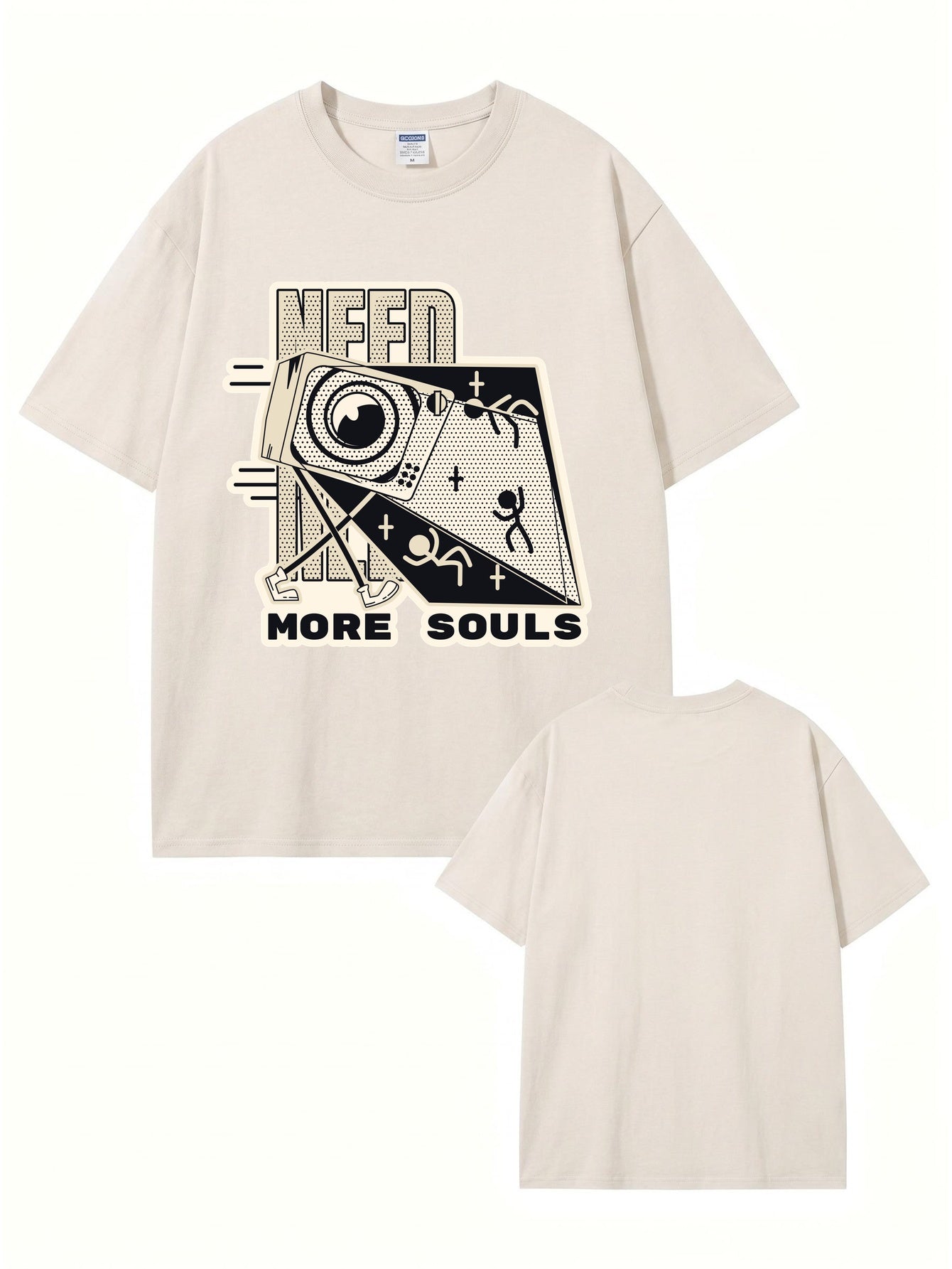 Vintage Washed Graphic T-Shirt - Need More Souls Retro Print Tee