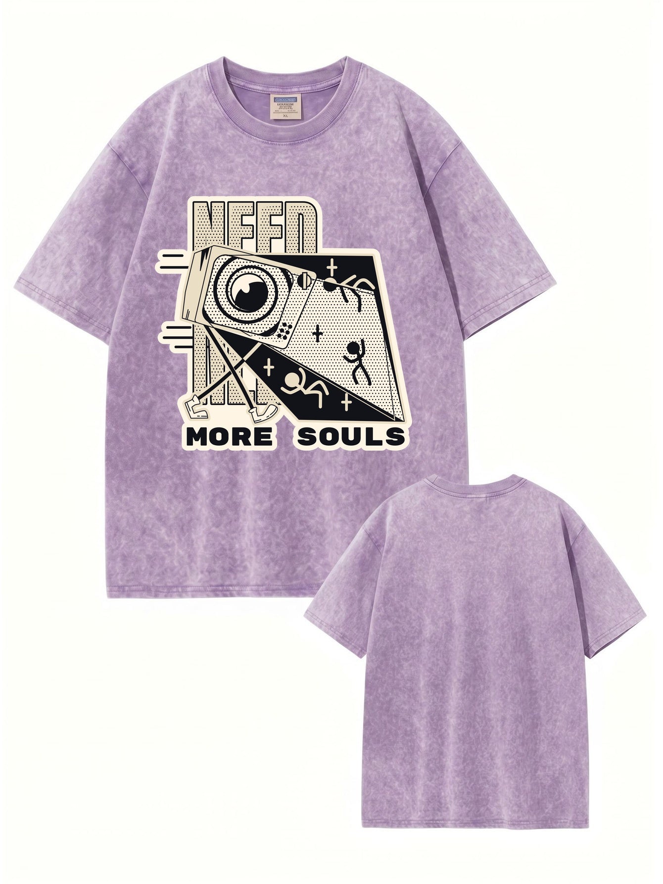 Vintage Washed Graphic T-Shirt - Need More Souls Retro Print Tee