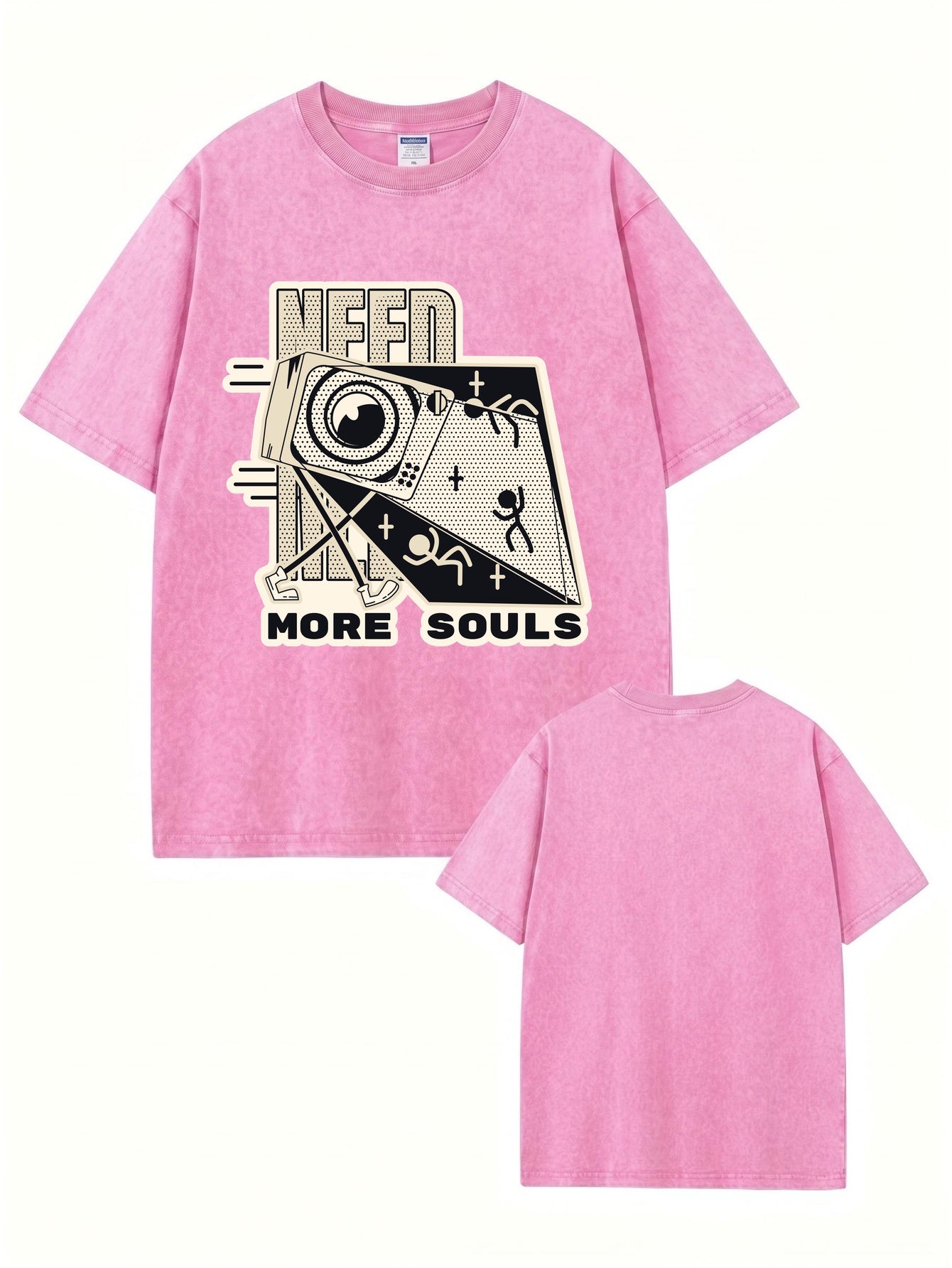 Vintage Washed Graphic T-Shirt - Need More Souls Retro Print Tee