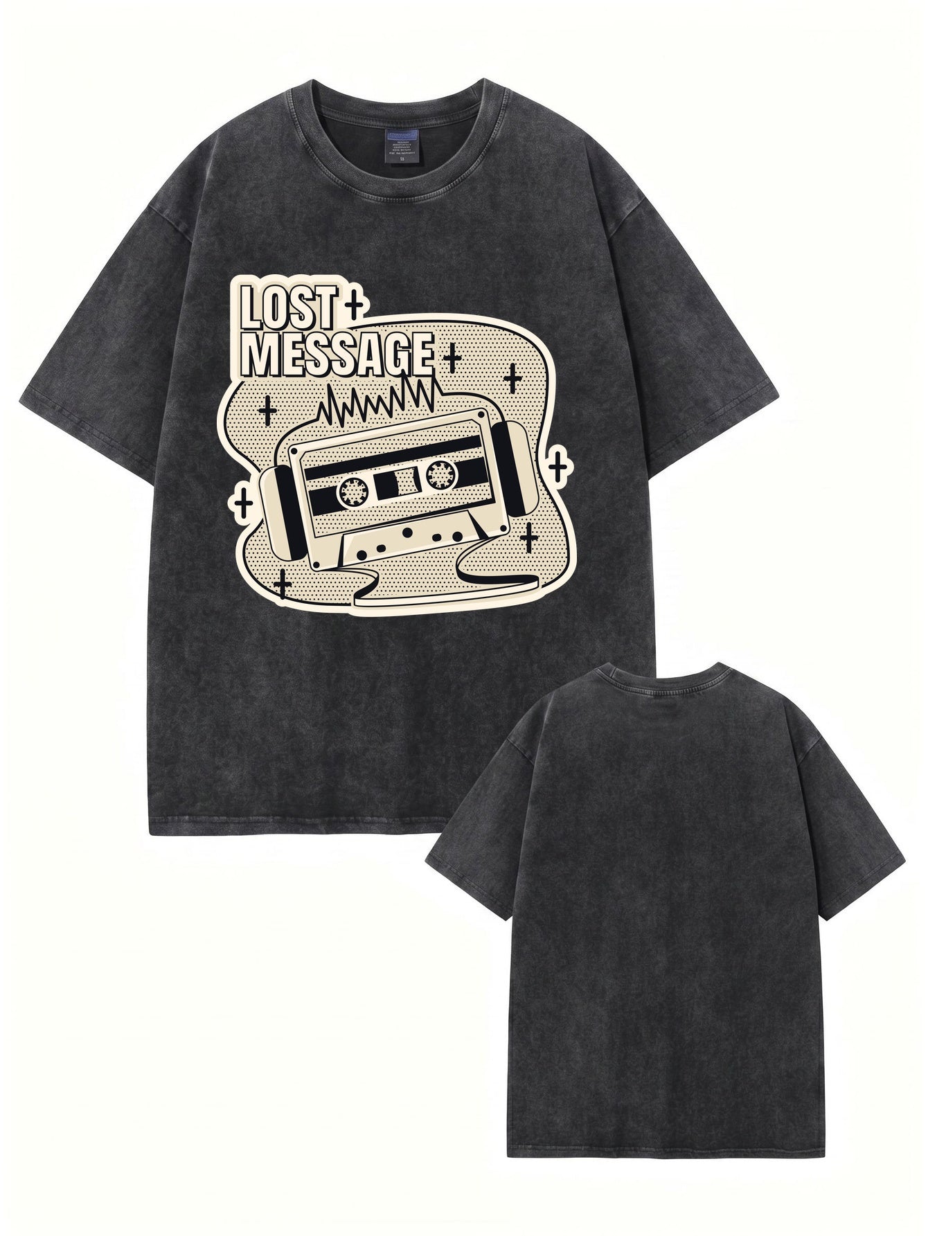 Lost Message Retro Cassette Graphic Washed Cotton T-Shirt