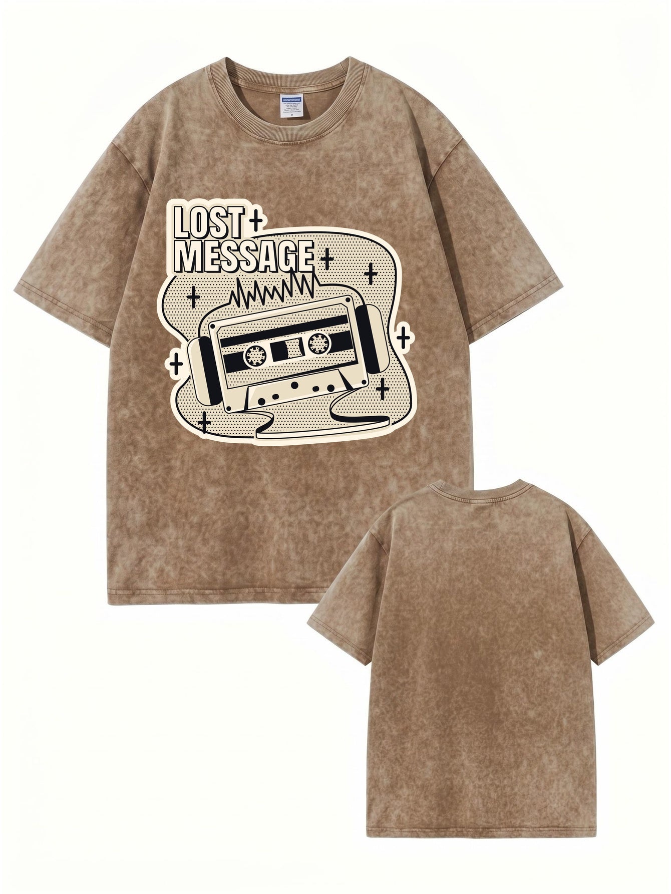 Lost Message Retro Cassette Graphic Washed Cotton T-Shirt