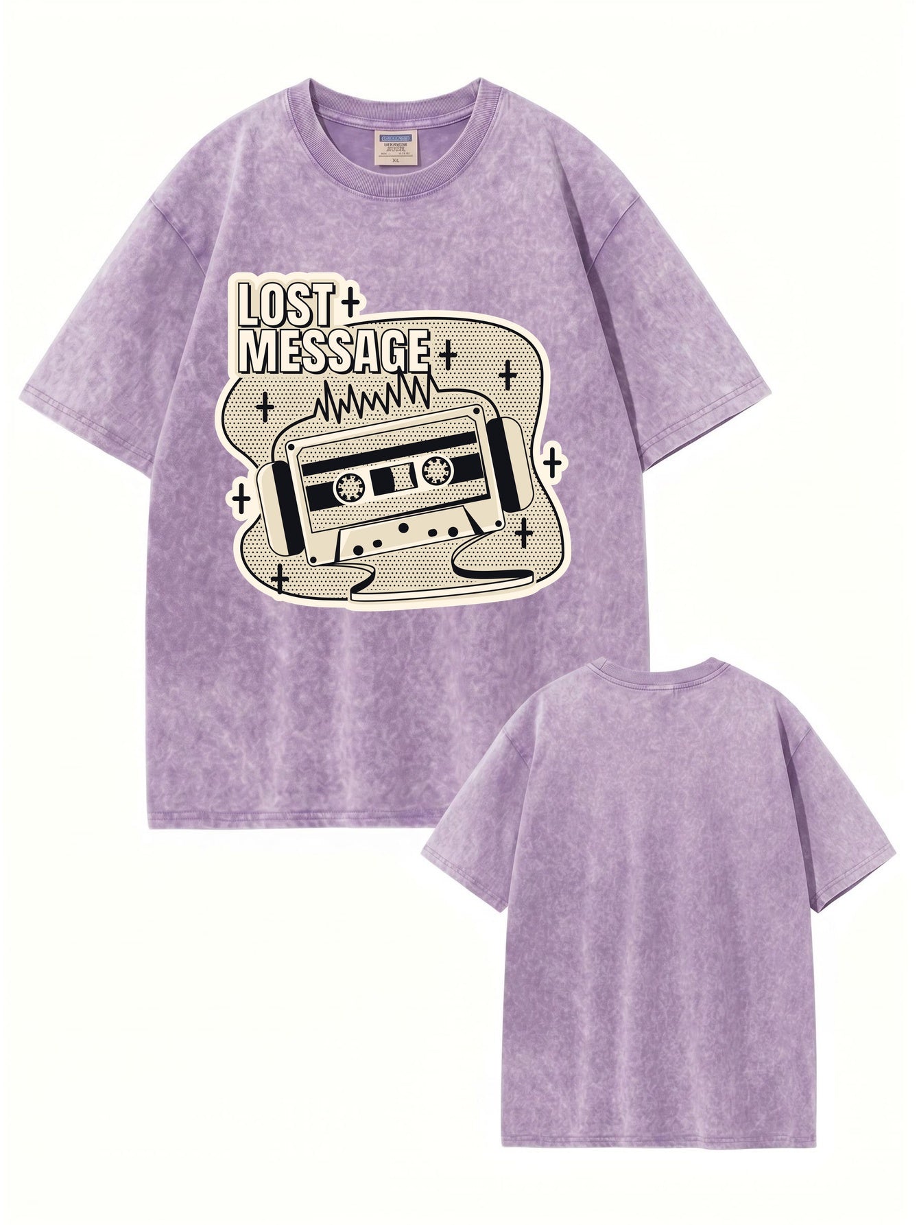 Lost Message Retro Cassette Graphic Washed Cotton T-Shirt