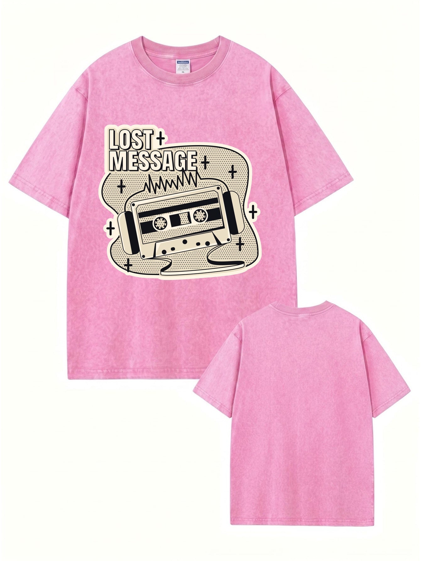 Lost Message Retro Cassette Graphic Washed Cotton T-Shirt