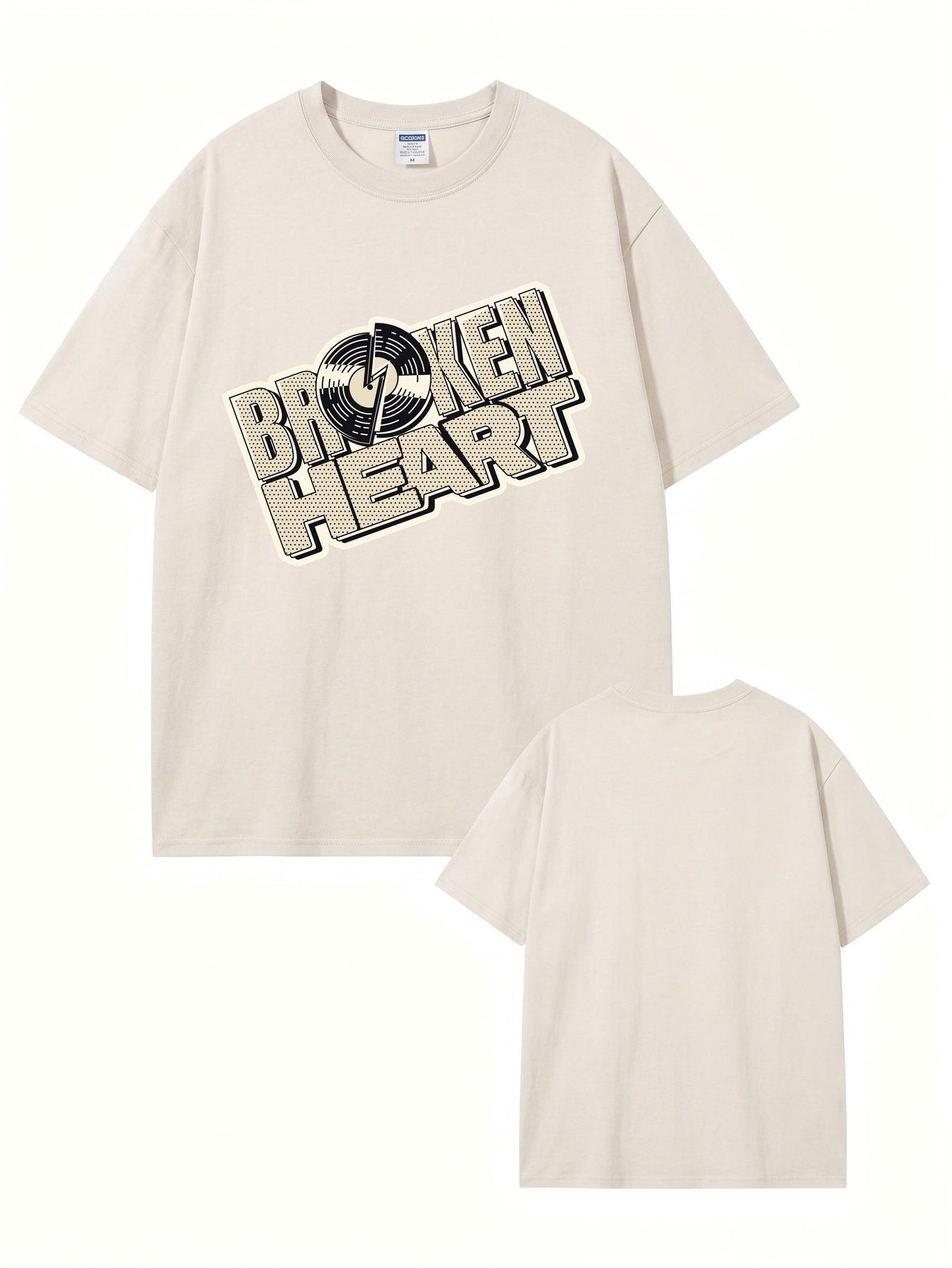 Broken Heart Vinyl Record Graphic Vintage Washed Heavyweight Cotton T-Shirt