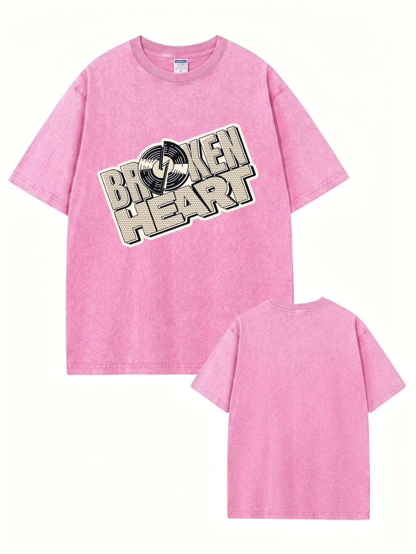 Broken Heart Vinyl Record Graphic Vintage Washed Heavyweight Cotton T-Shirt