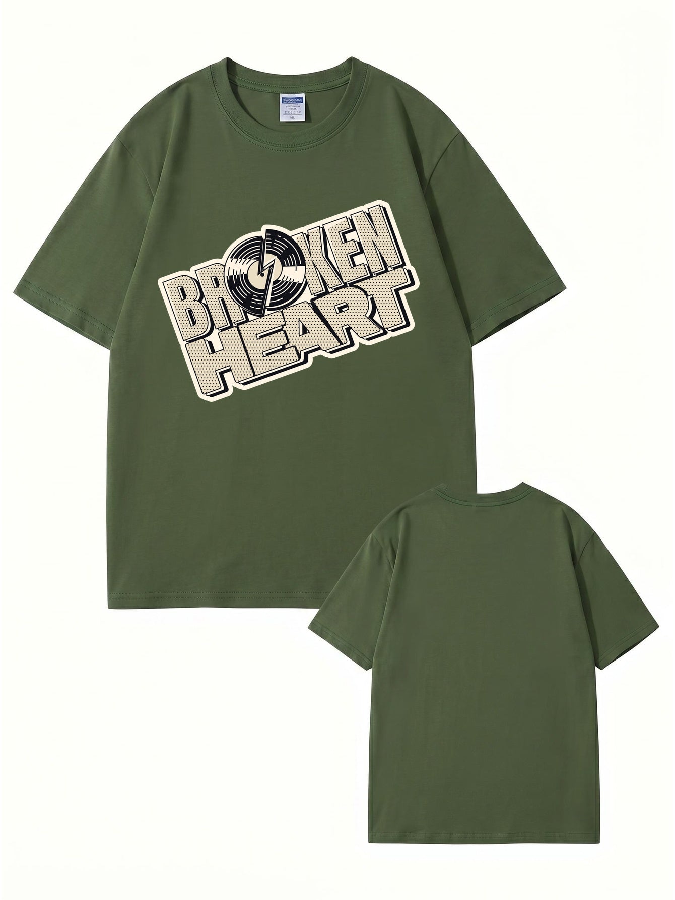 Broken Heart Vinyl Record Graphic Print Streetwear T-Shirt