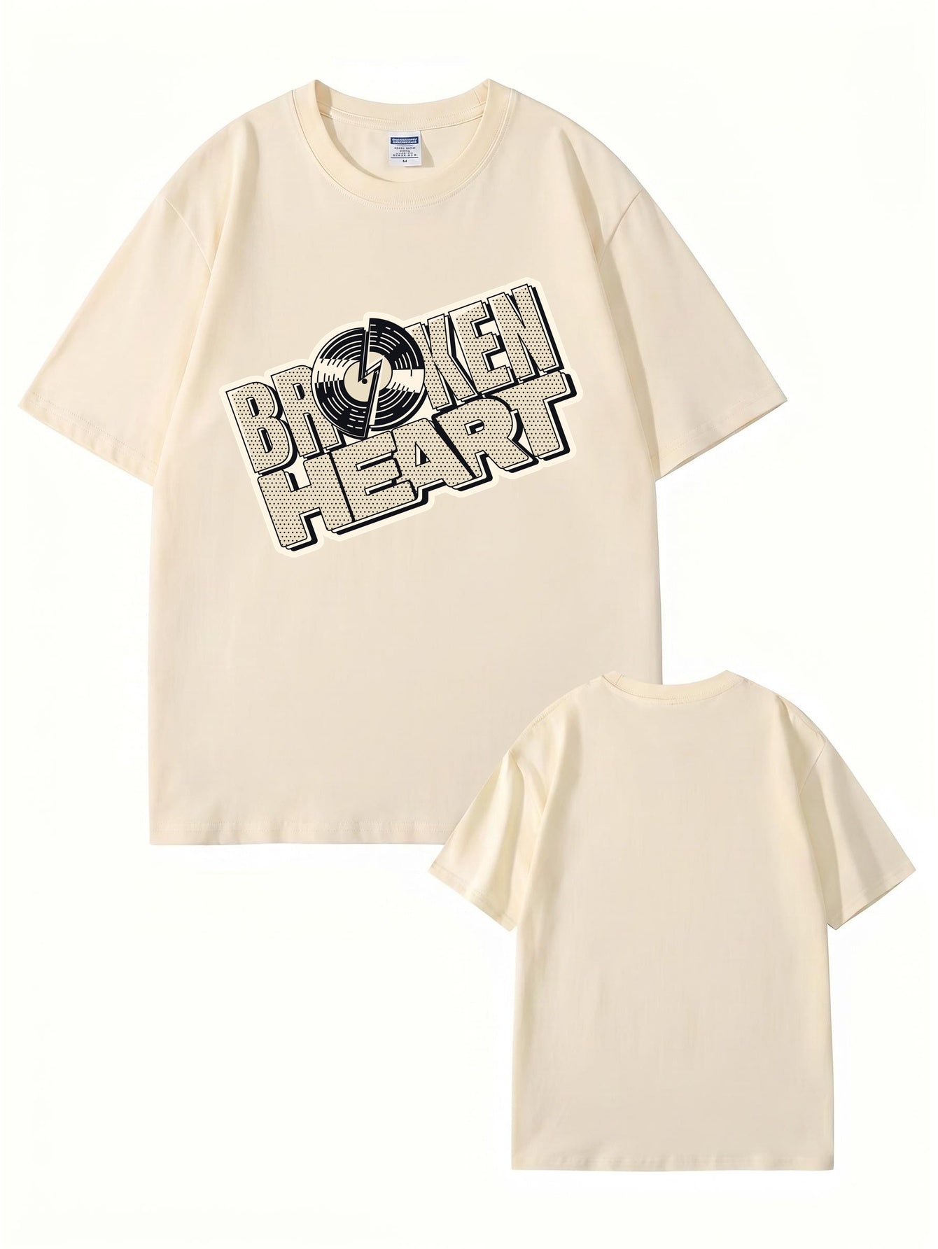 Broken Heart Vinyl Record Graphic Print Streetwear T-Shirt