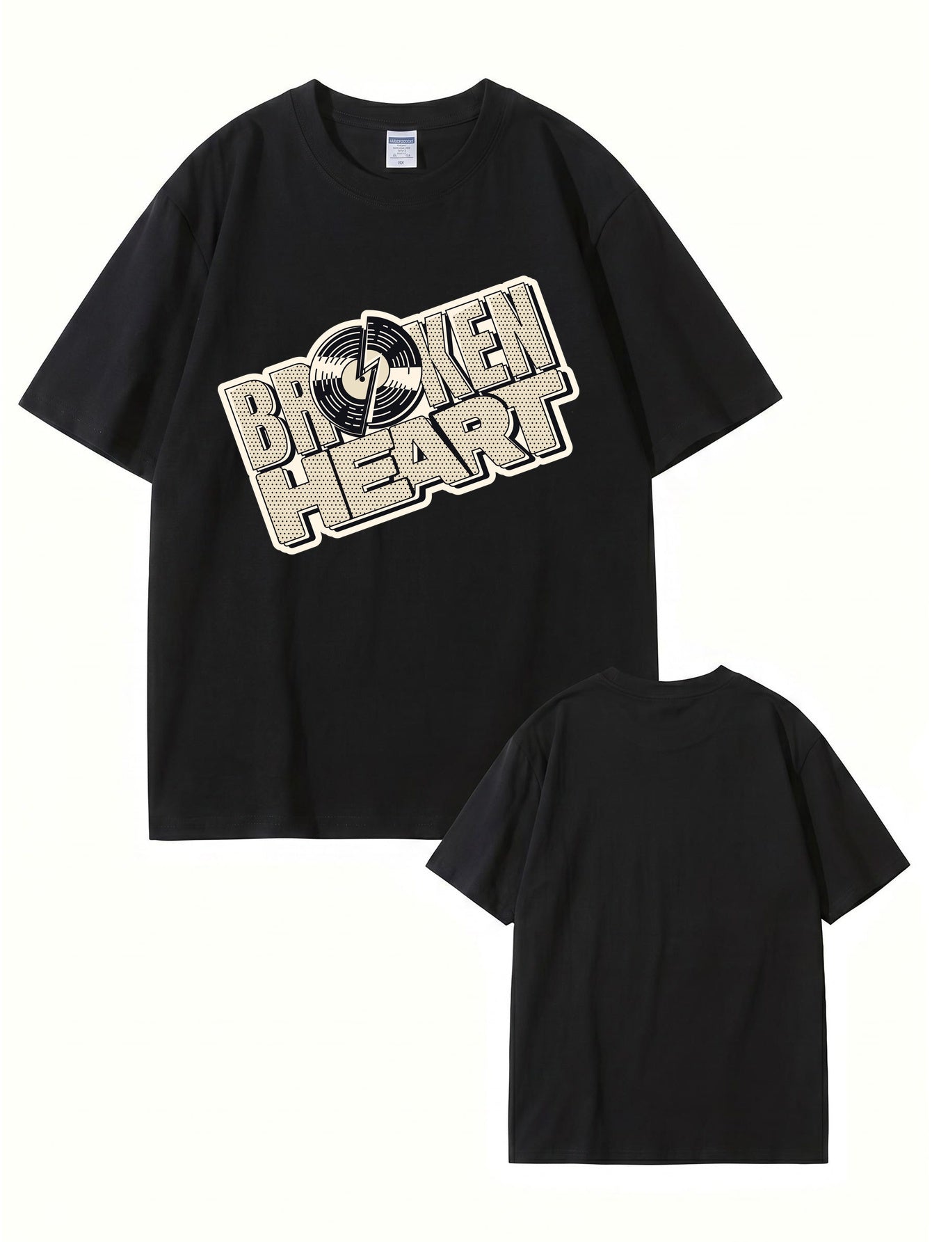 Broken Heart Vinyl Record Graphic Print Streetwear T-Shirt