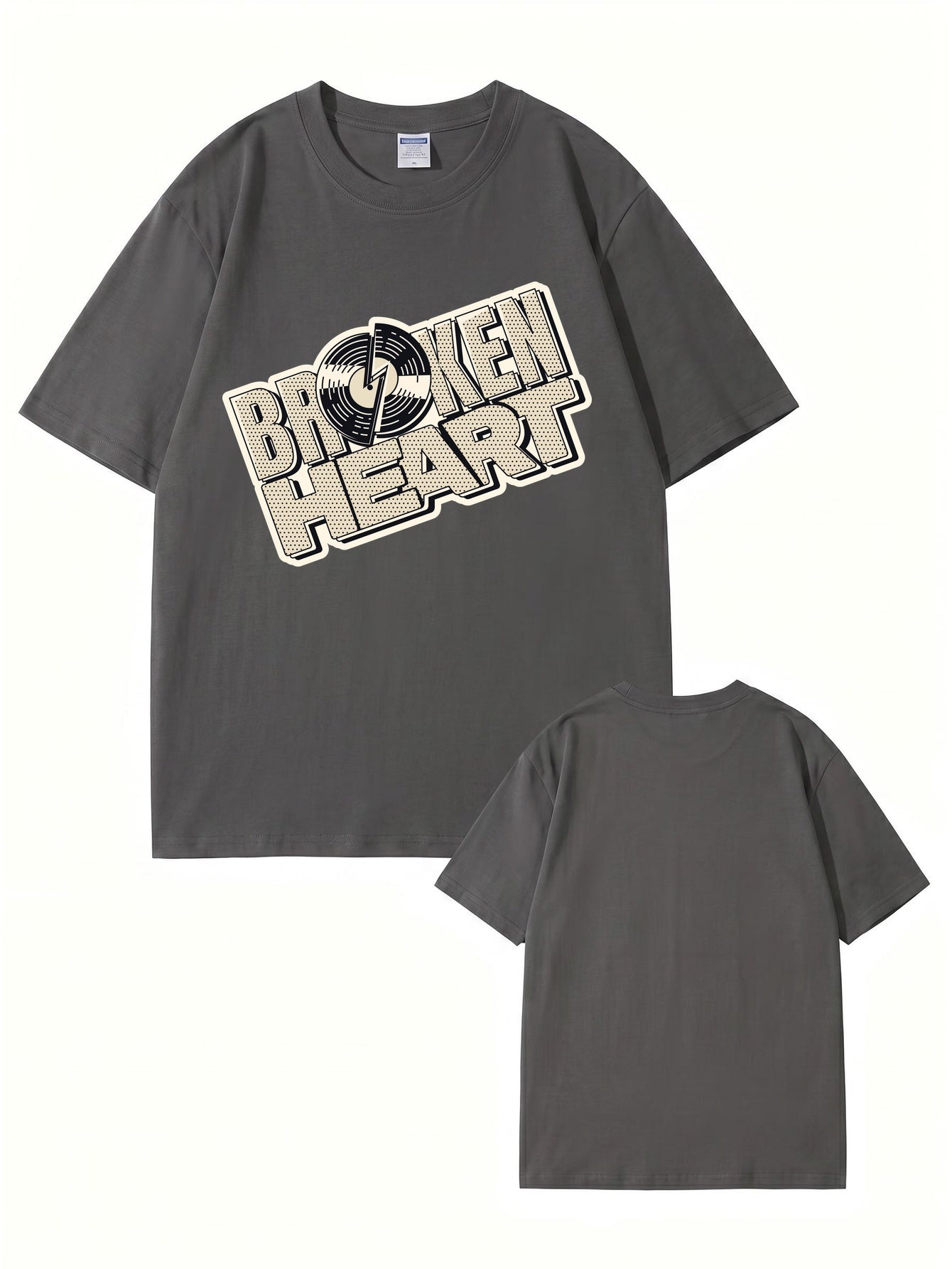 Broken Heart Vinyl Record Graphic Print Streetwear T-Shirt