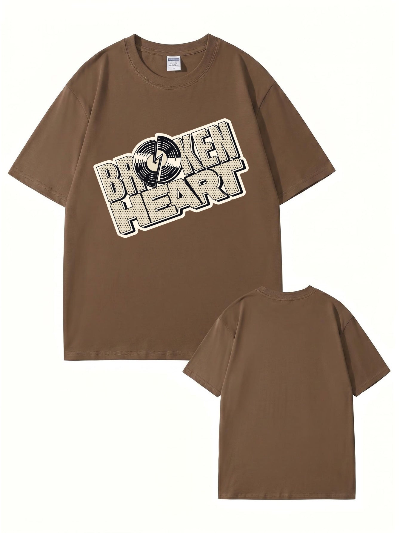 Broken Heart Vinyl Record Graphic Print Streetwear T-Shirt