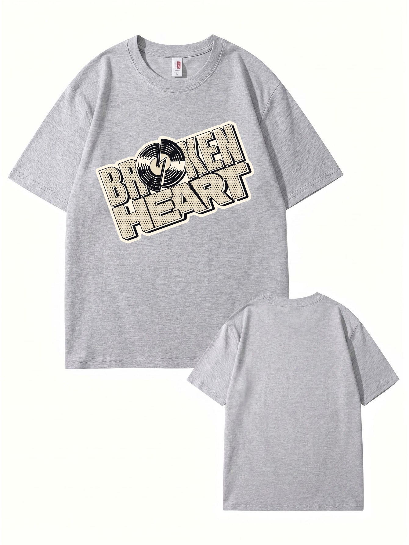 Broken Heart Vinyl Record Graphic Print Streetwear T-Shirt
