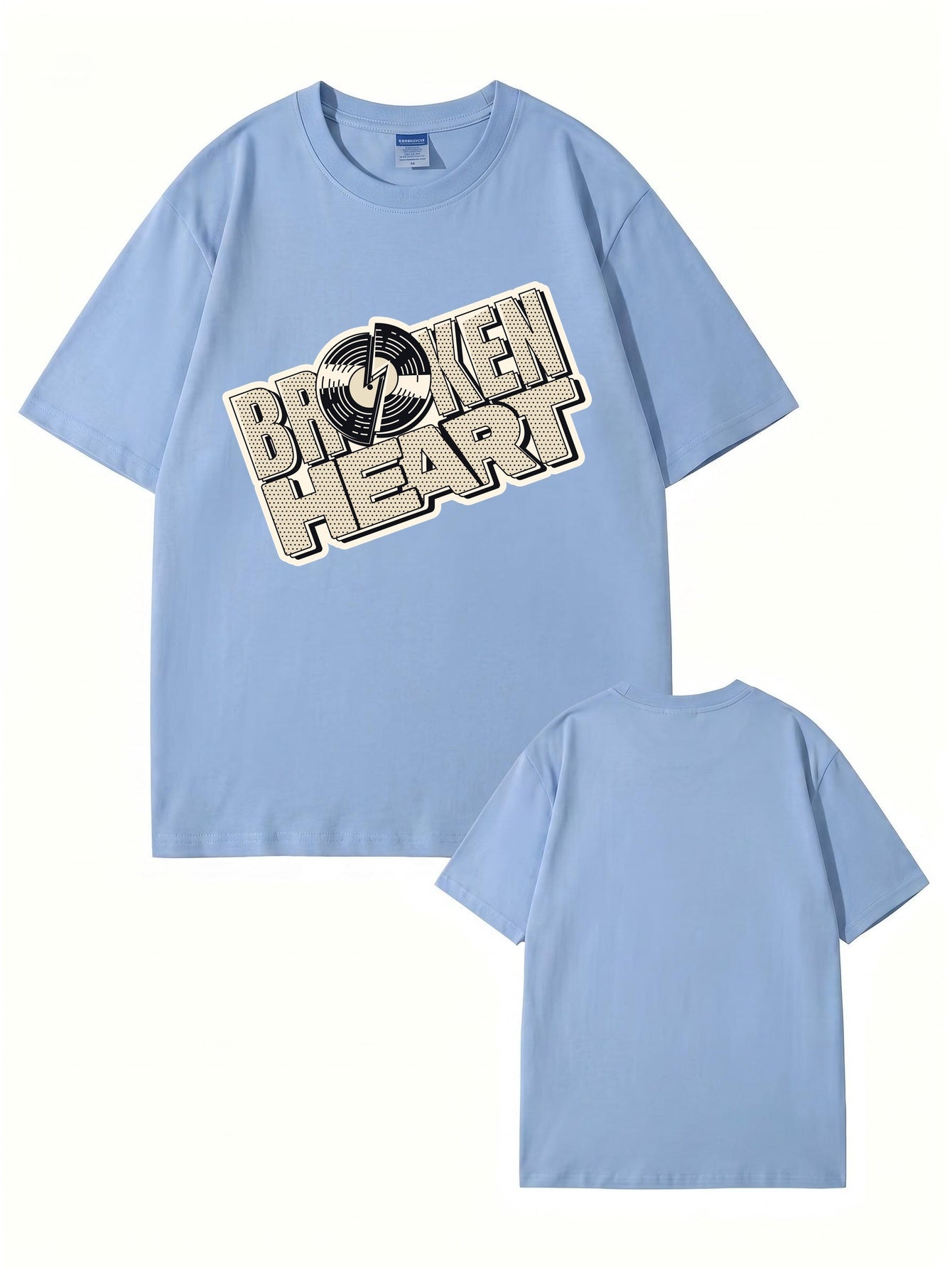Broken Heart Vinyl Record Graphic Print Streetwear T-Shirt