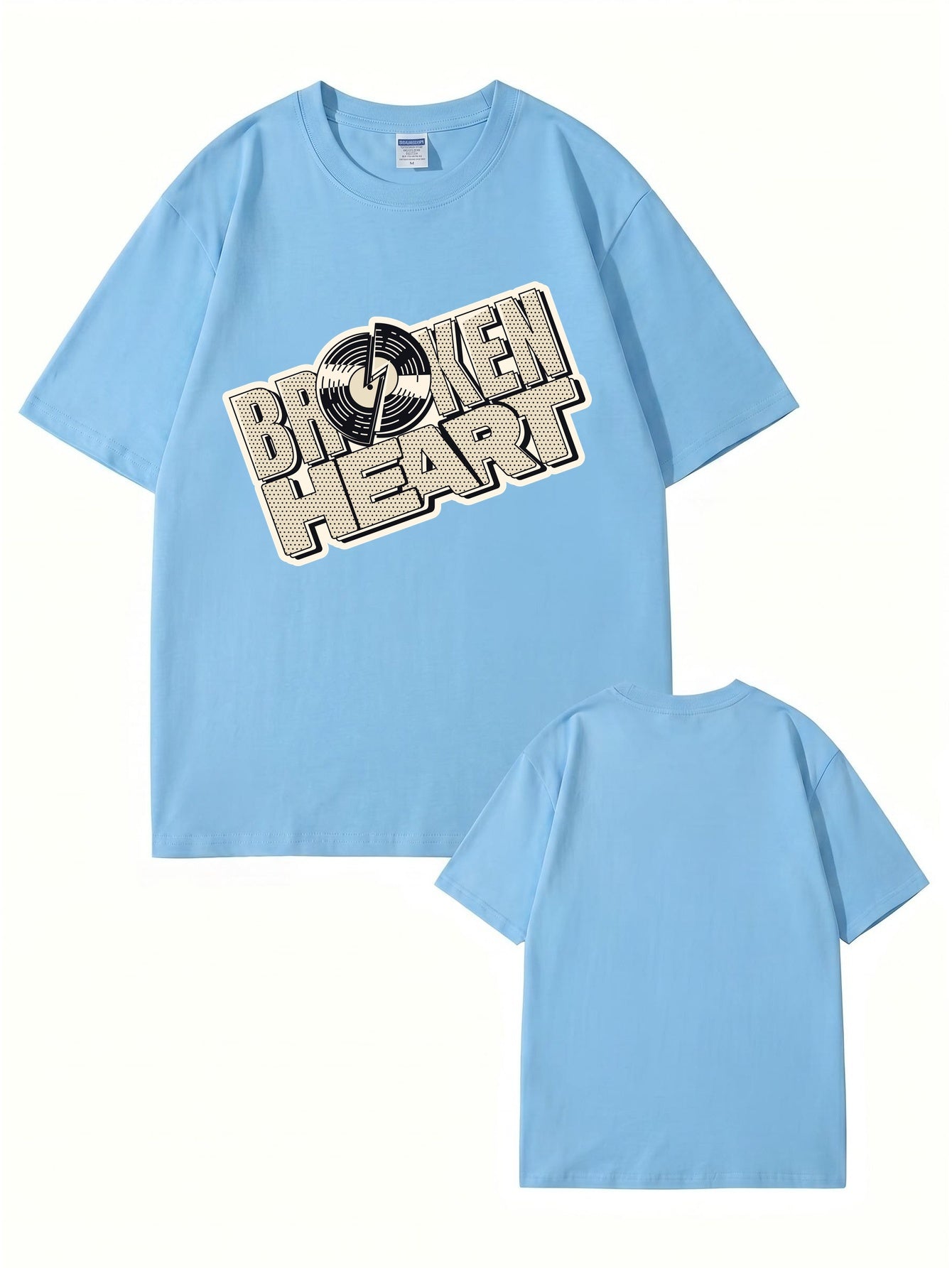 Broken Heart Vinyl Record Graphic Print Streetwear T-Shirt