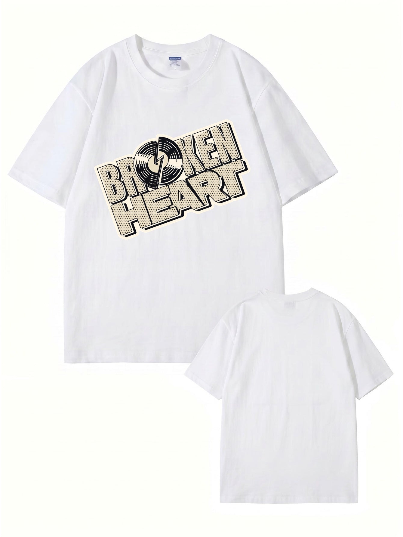 Broken Heart Vinyl Record Graphic Print Streetwear T-Shirt