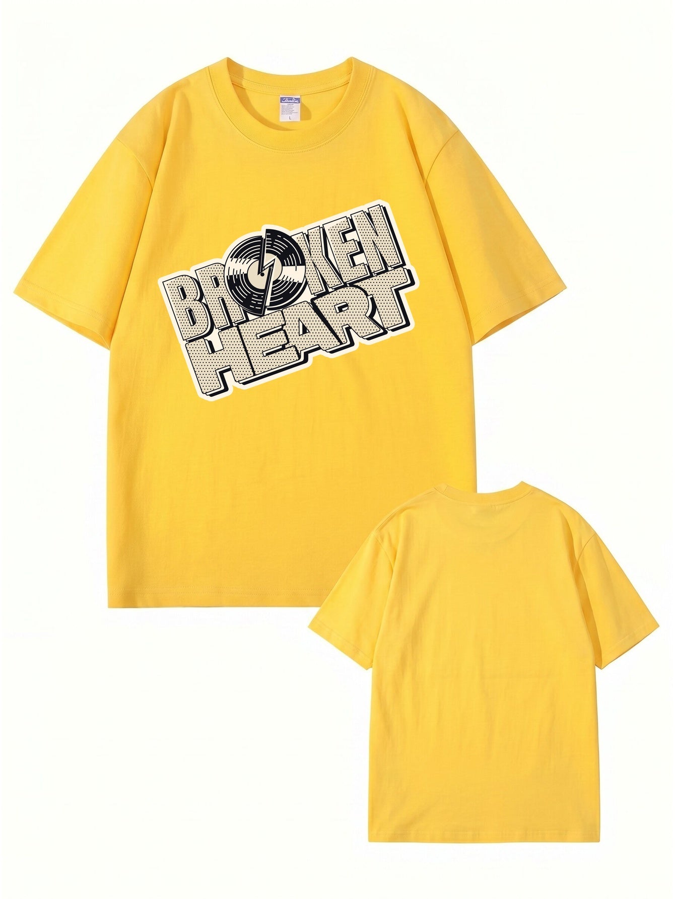 Broken Heart Vinyl Record Graphic Print Streetwear T-Shirt