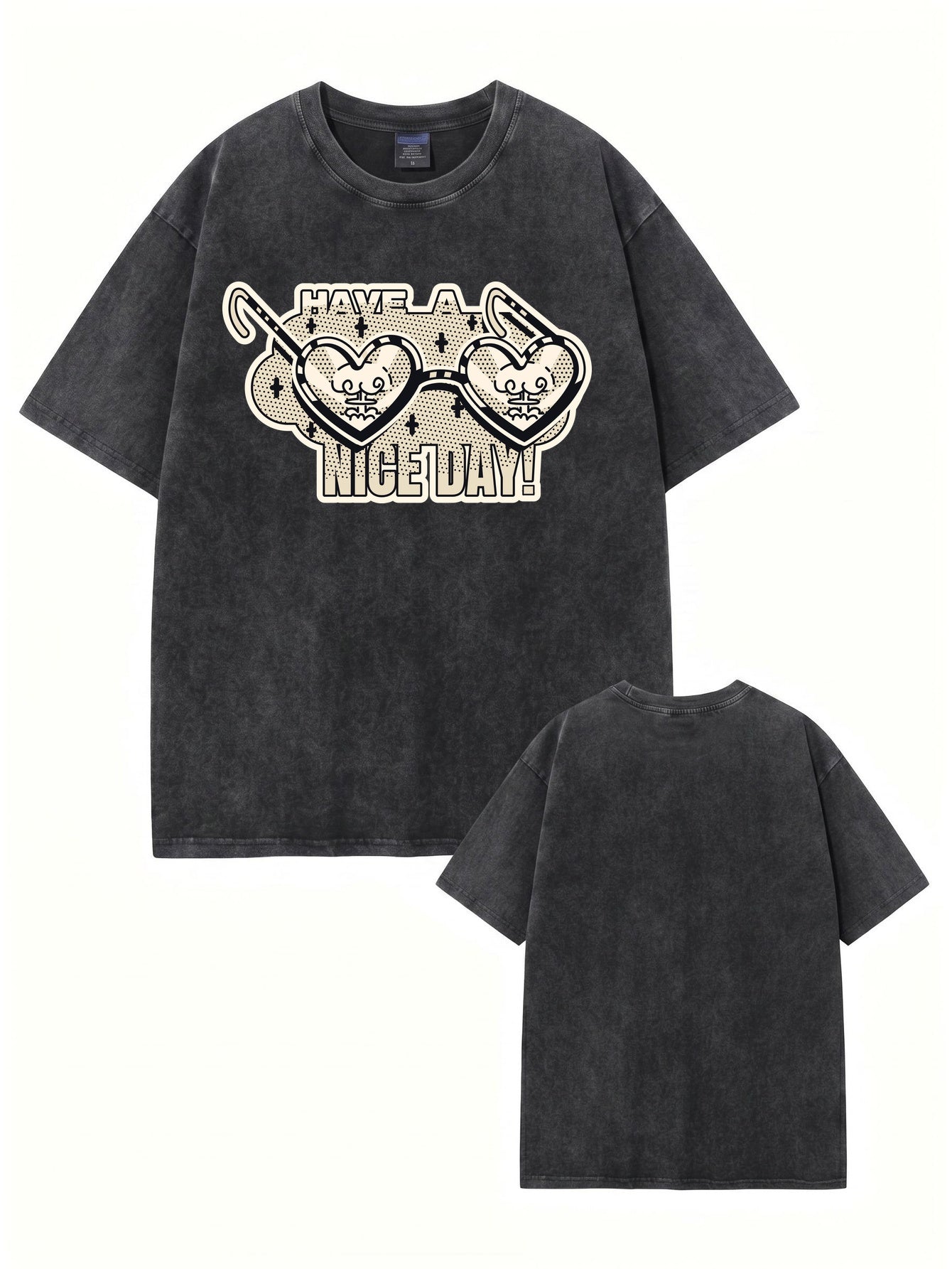 Vintage Washed Graphic T-Shirt - Have A Nice Day Heart Sunglasses Print