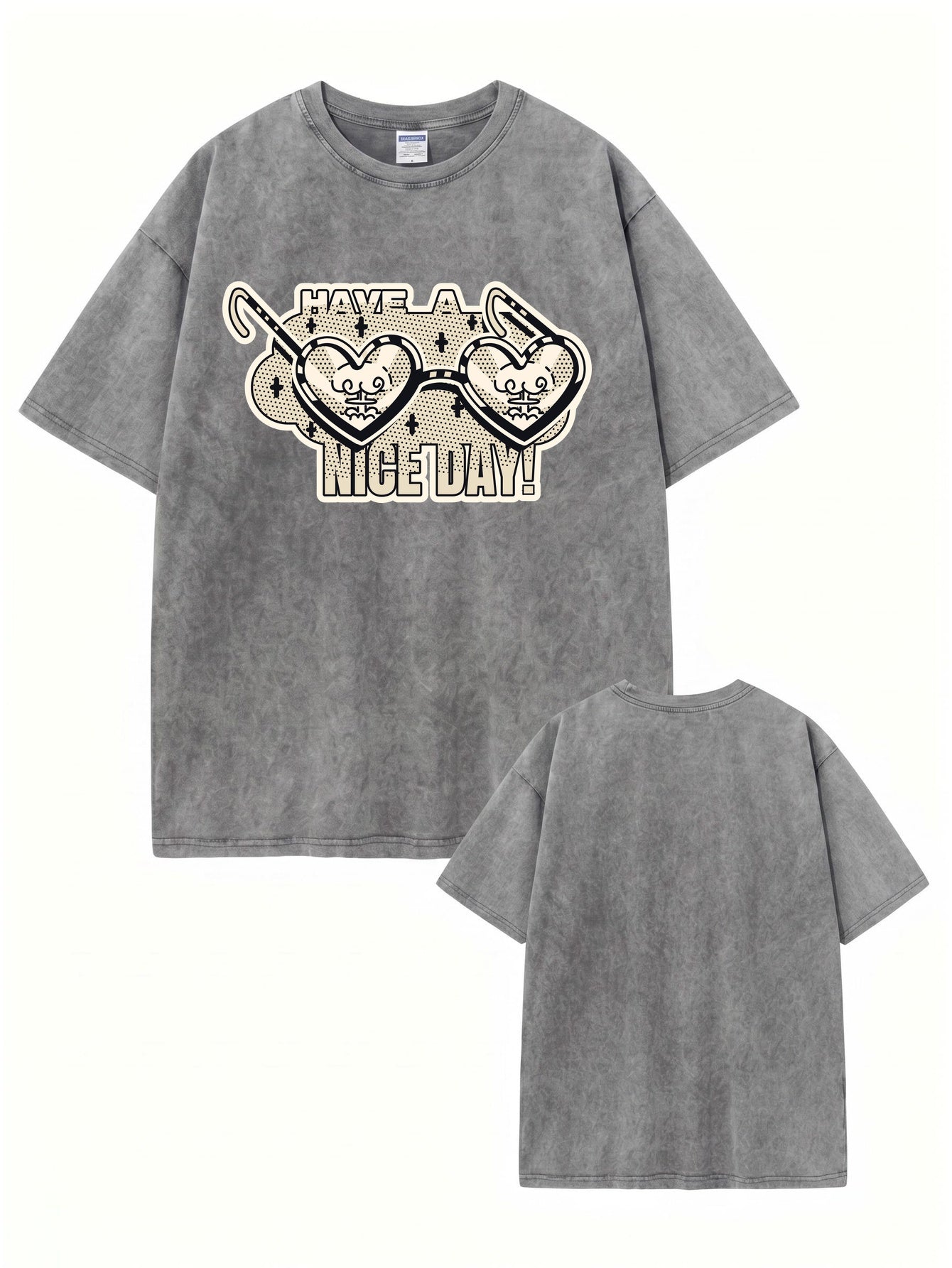 Vintage Washed Graphic T-Shirt - Have A Nice Day Heart Sunglasses Print