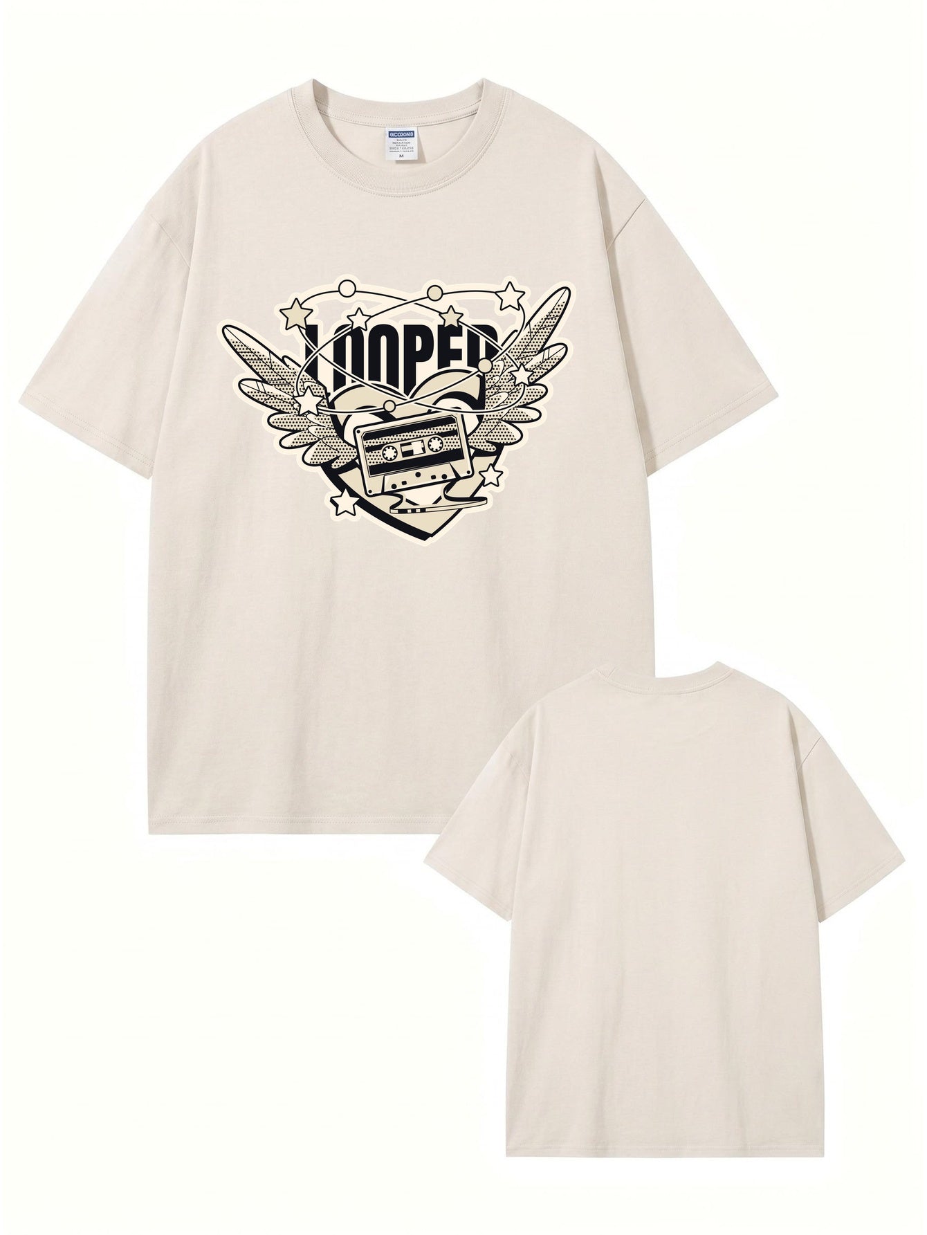 Vintage Washed Graphic T-Shirt - Retro Cassette Tape & Wing Design