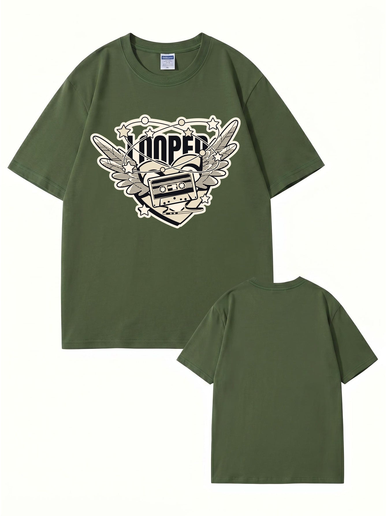 Retro Cassette Wing Graphic Print Men's 200gsm Cotton T-Shirt