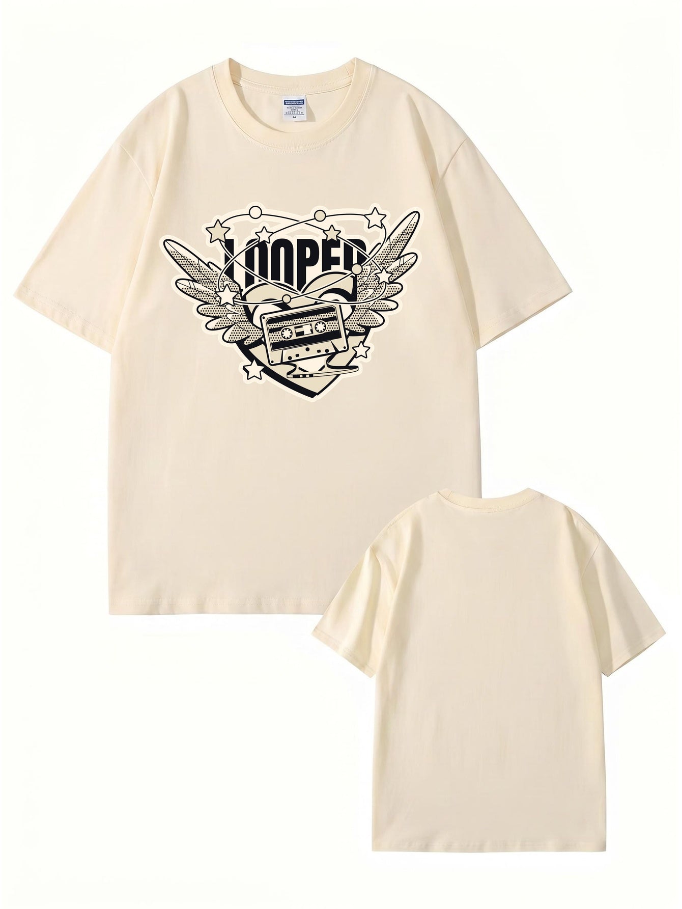 Retro Cassette Wing Graphic Print Men's 200gsm Cotton T-Shirt
