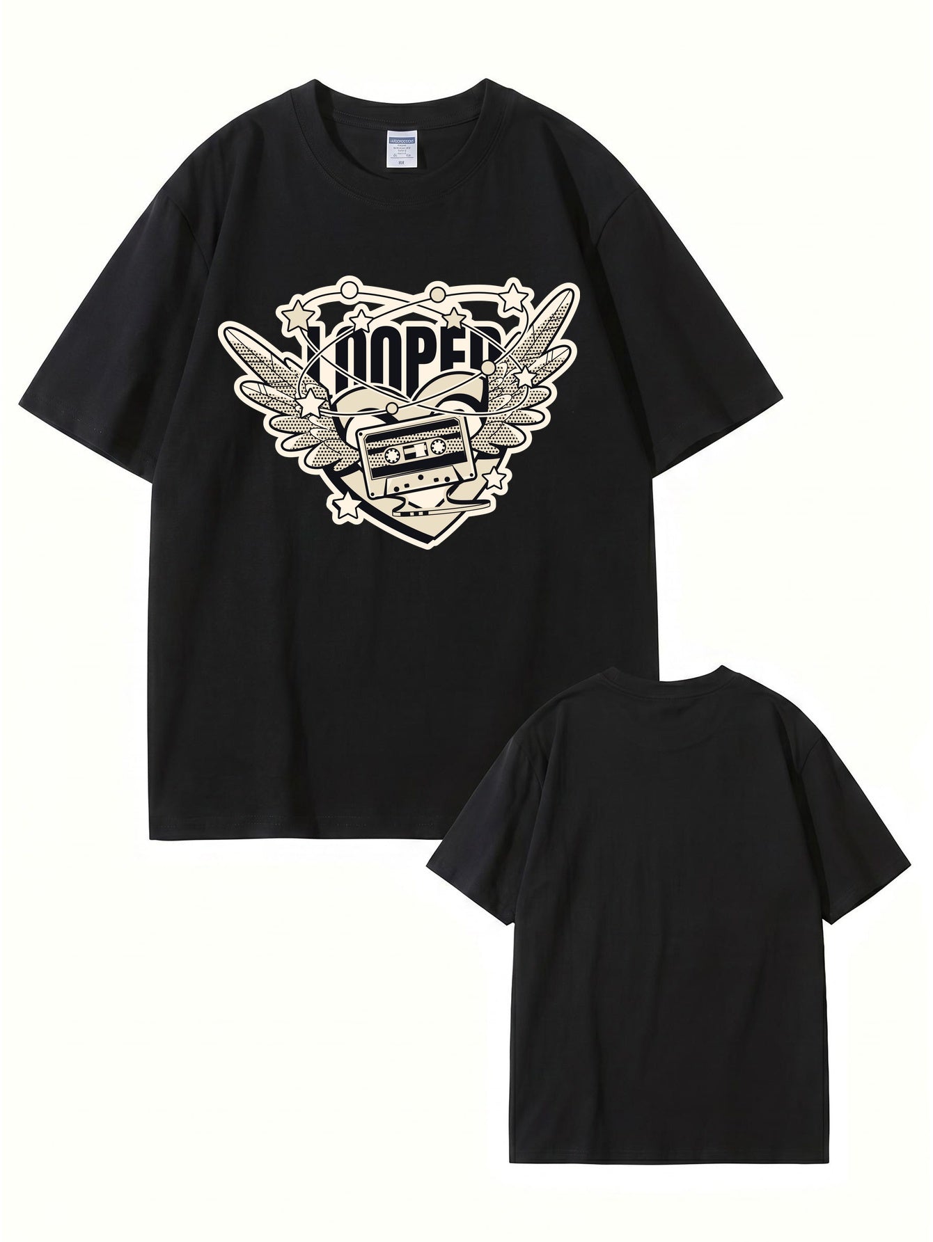 Retro Cassette Wing Graphic Print Men's 200gsm Cotton T-Shirt