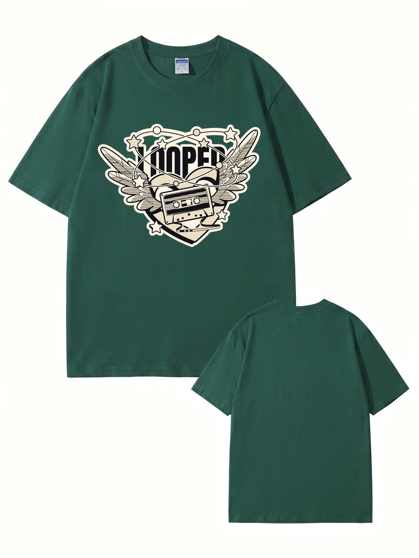 Retro Cassette Wing Graphic Print Men's 200gsm Cotton T-Shirt