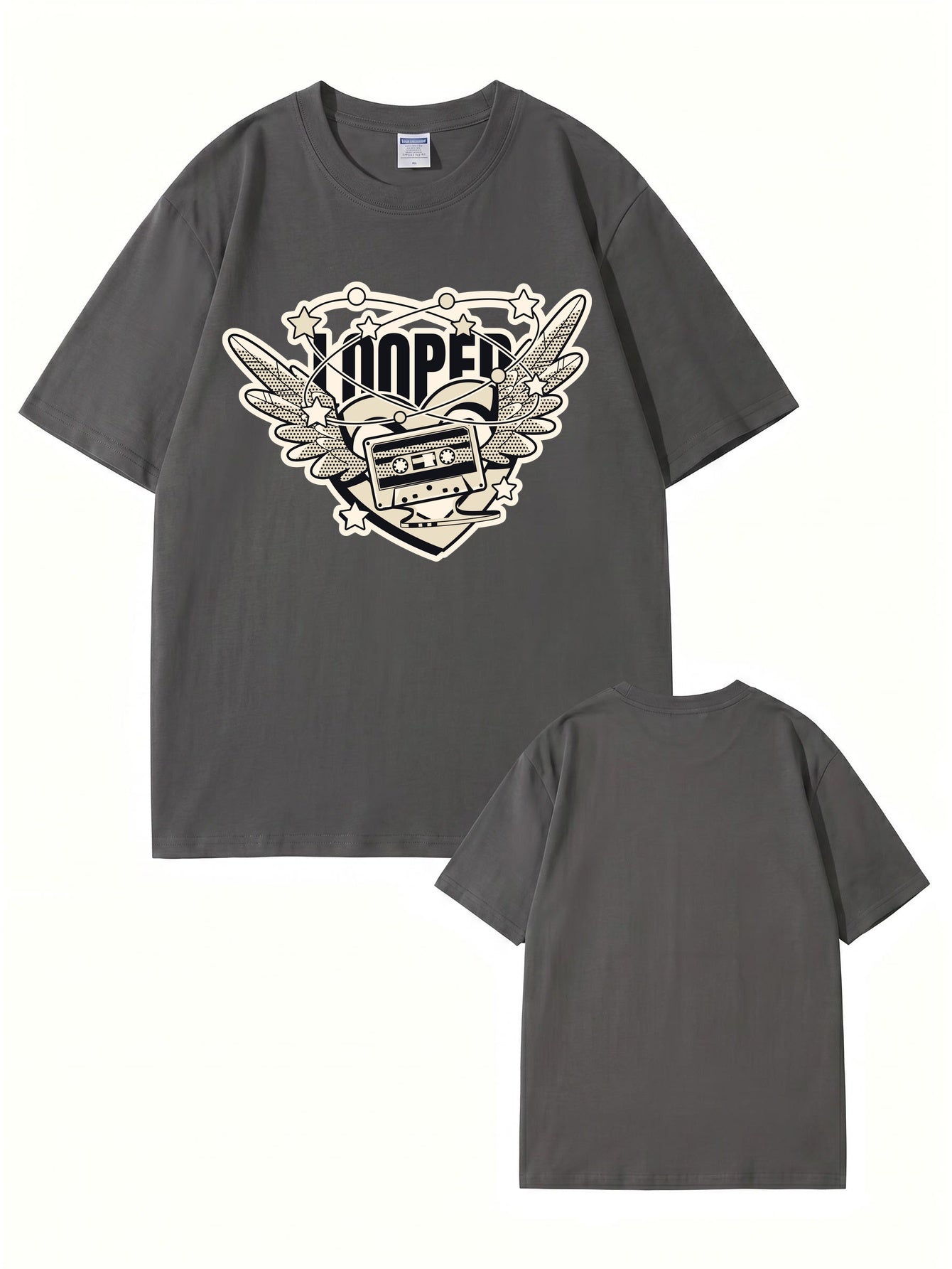 Retro Cassette Wing Graphic Print Men's 200gsm Cotton T-Shirt