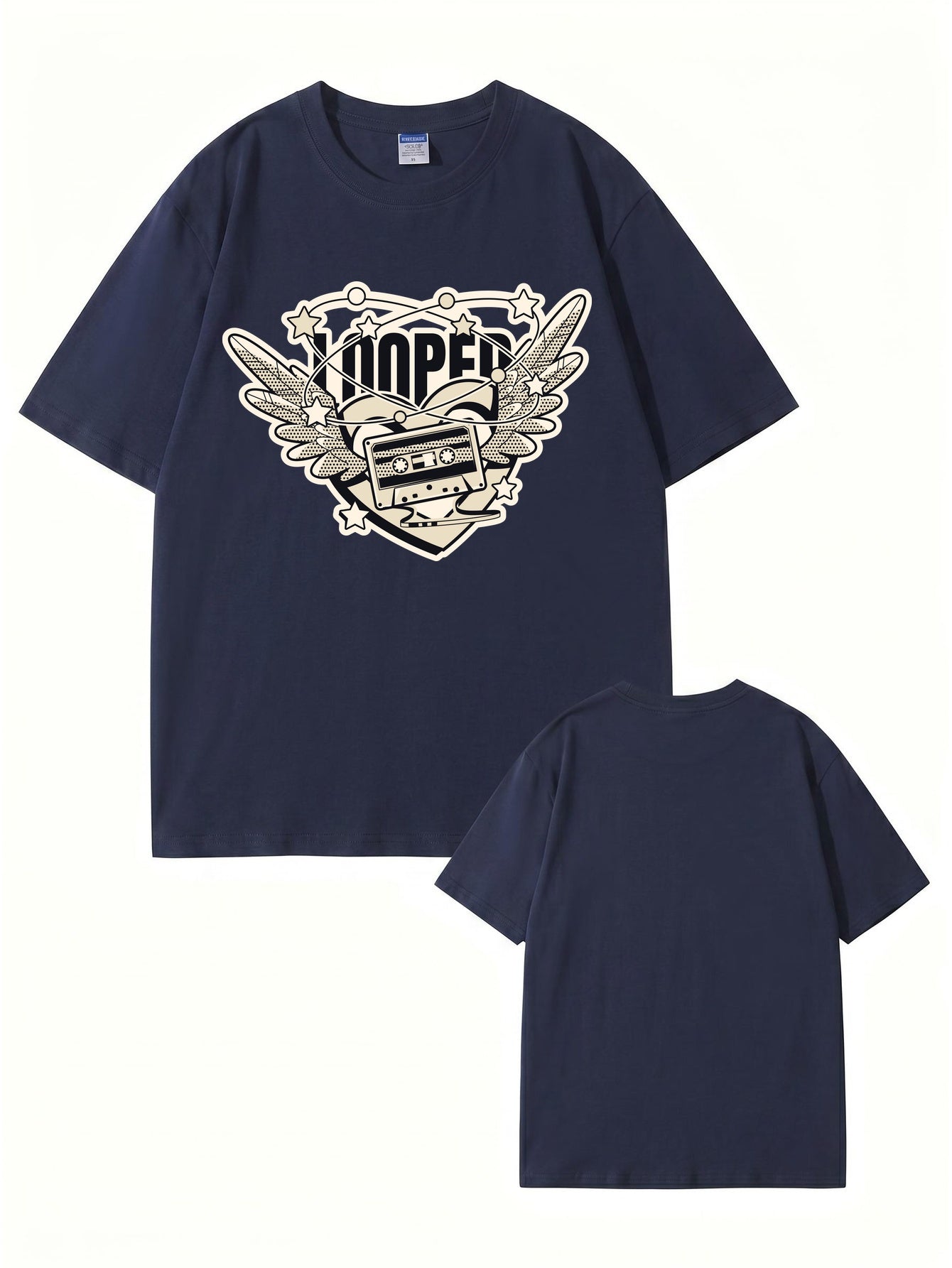 Retro Cassette Wing Graphic Print Men's 200gsm Cotton T-Shirt