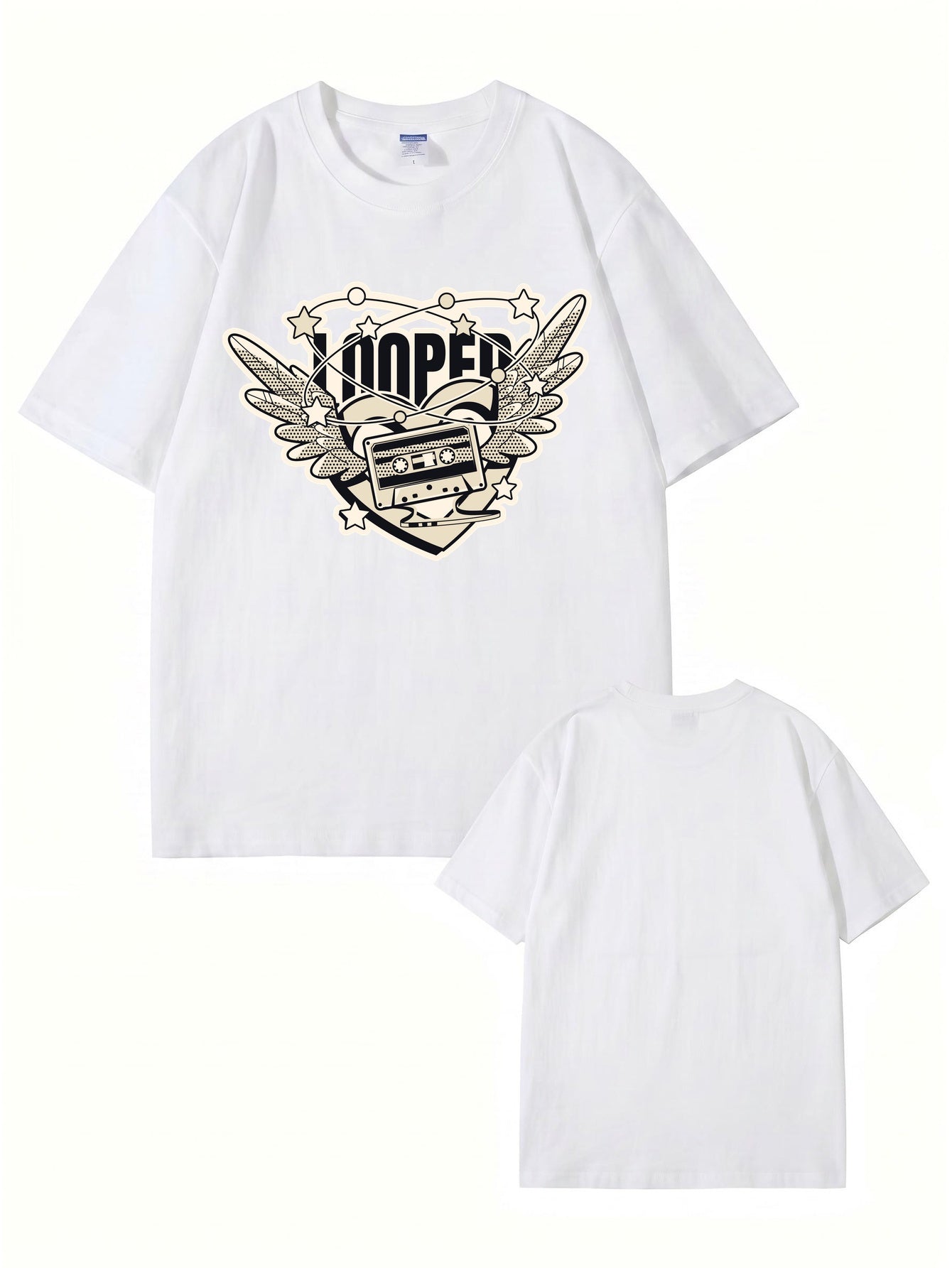 Retro Cassette Wing Graphic Print Men's 200gsm Cotton T-Shirt
