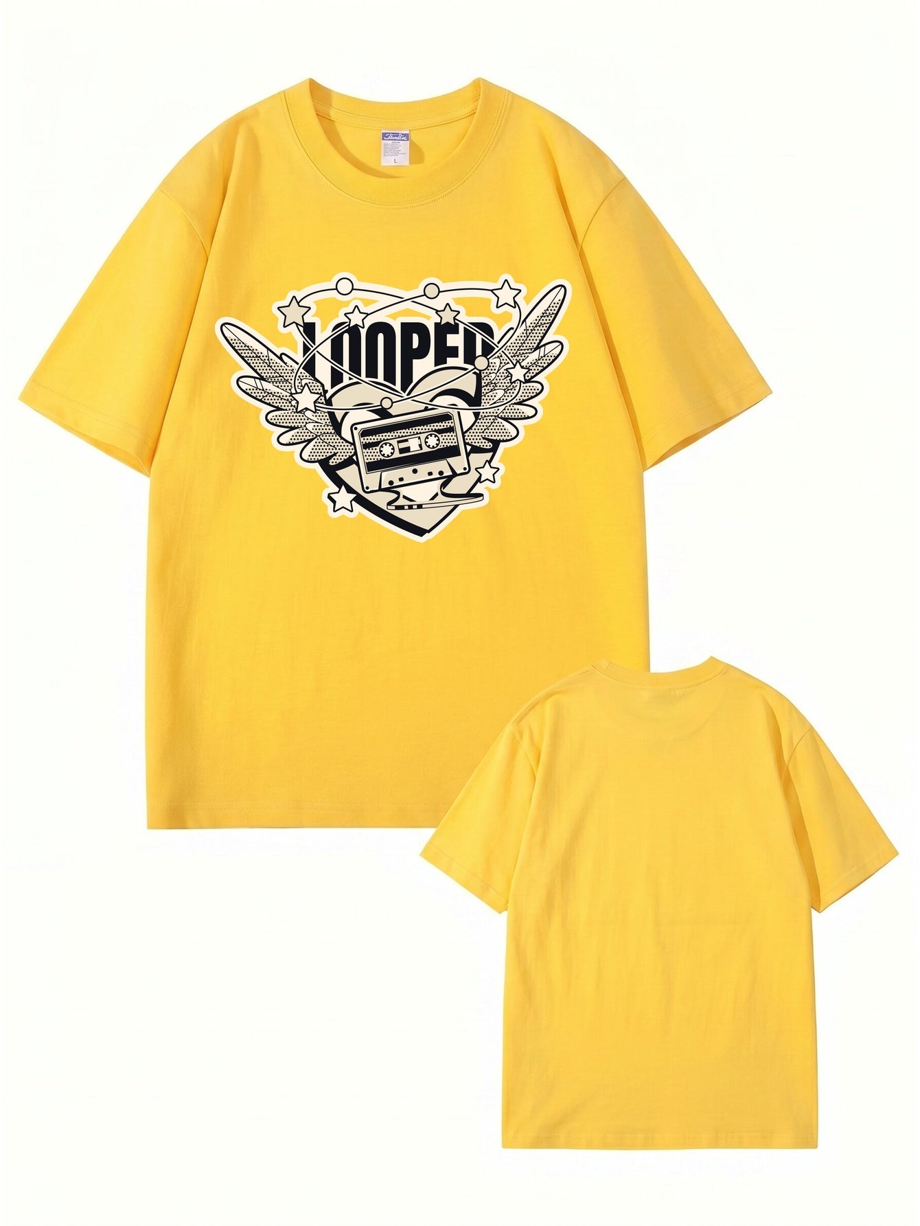 Retro Cassette Wing Graphic Print Men's 200gsm Cotton T-Shirt