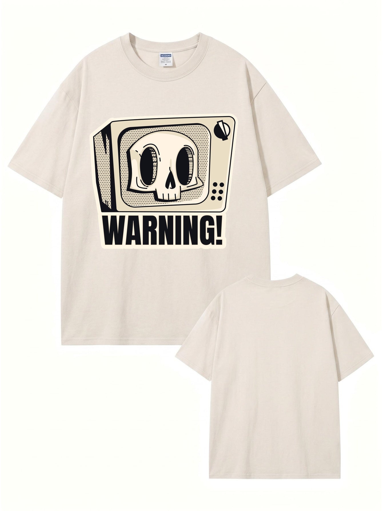 Vintage Washed Oversized T-Shirt with Retro TV Skull Graphic Print
