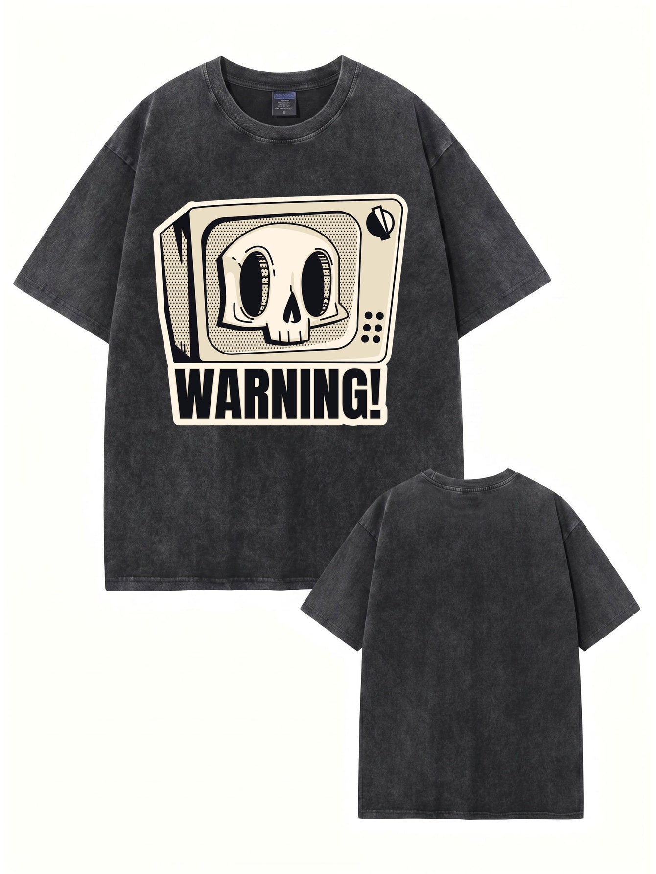 Vintage Washed Oversized T-Shirt with Retro TV Skull Graphic Print