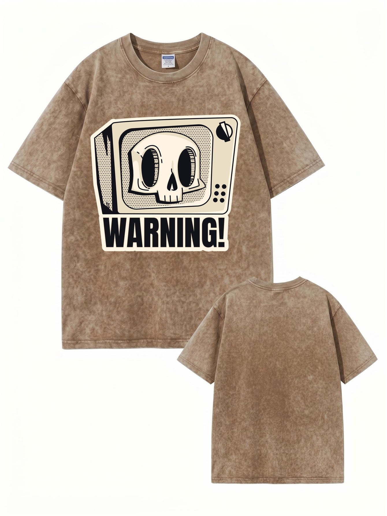 Vintage Washed Oversized T-Shirt with Retro TV Skull Graphic Print