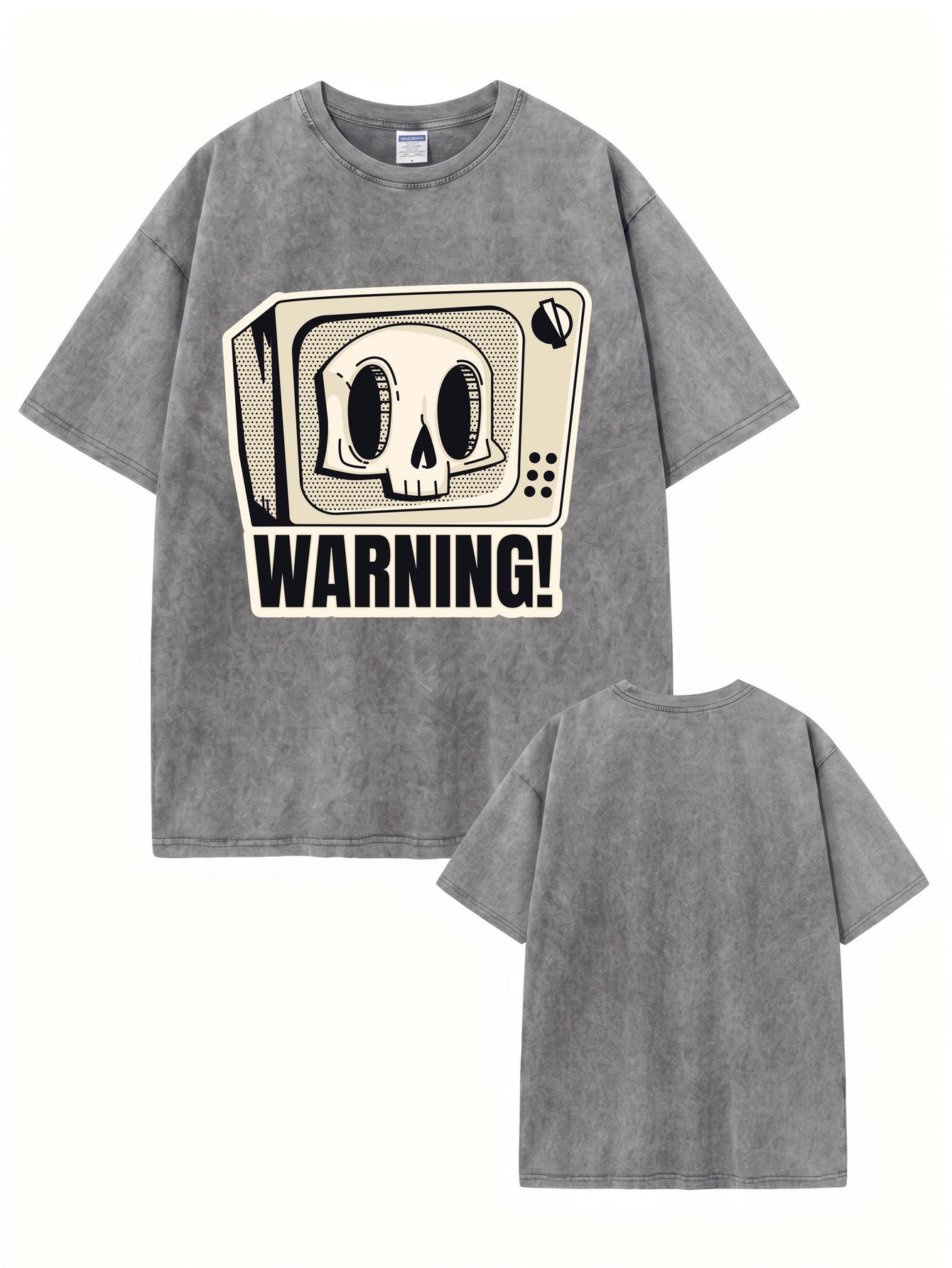 Vintage Washed Oversized T-Shirt with Retro TV Skull Graphic Print