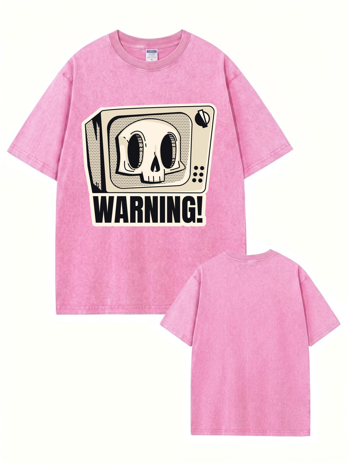 Vintage Washed Oversized T-Shirt with Retro TV Skull Graphic Print