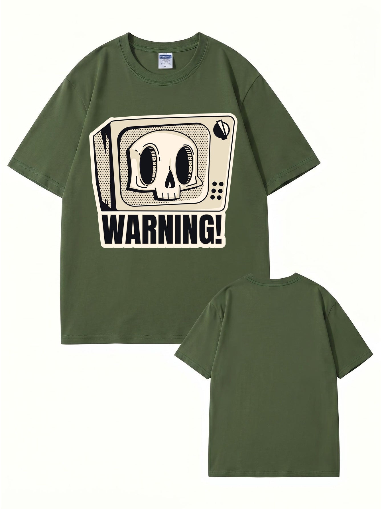 Skull TV Graphic Print Warning T-Shirt - Streetwear Cotton Tee