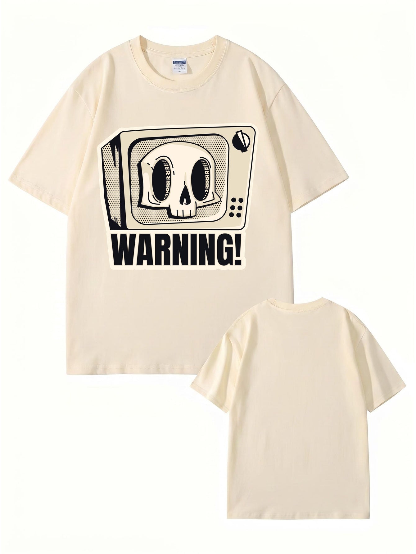 Skull TV Graphic Print Warning T-Shirt - Streetwear Cotton Tee