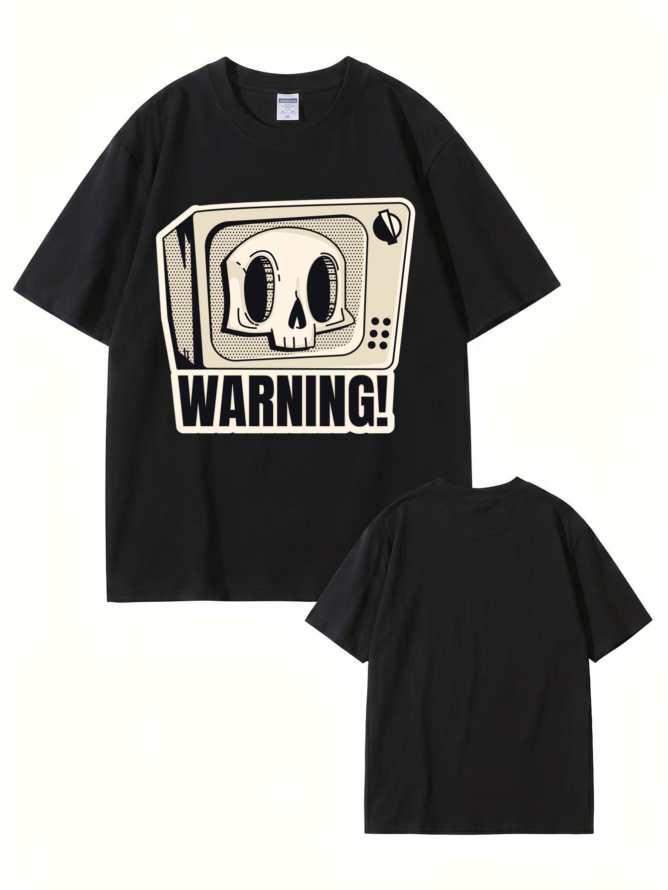 Skull TV Graphic Print Warning T-Shirt - Streetwear Cotton Tee