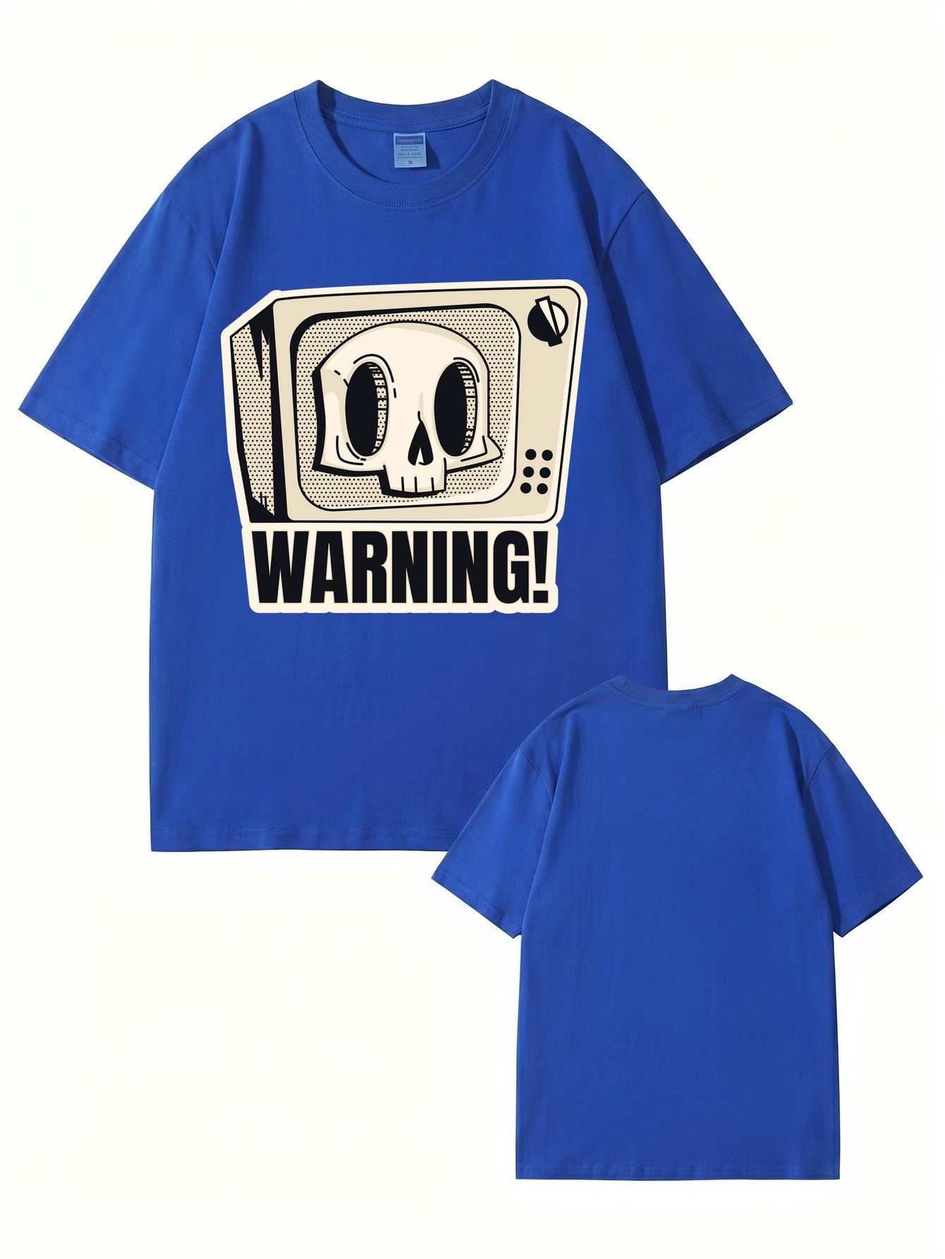 Skull TV Graphic Print Warning T-Shirt - Streetwear Cotton Tee