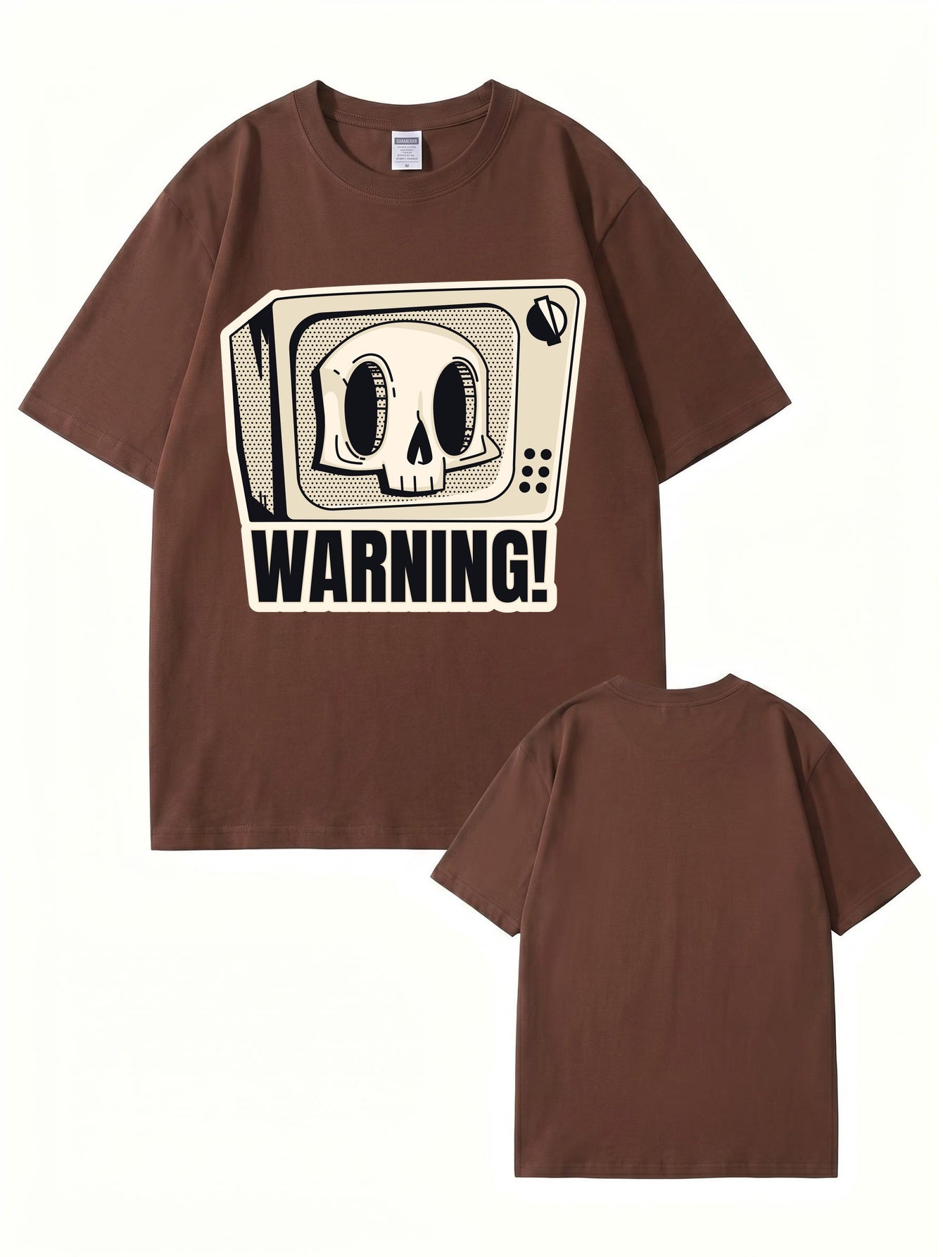 Skull TV Graphic Print Warning T-Shirt - Streetwear Cotton Tee