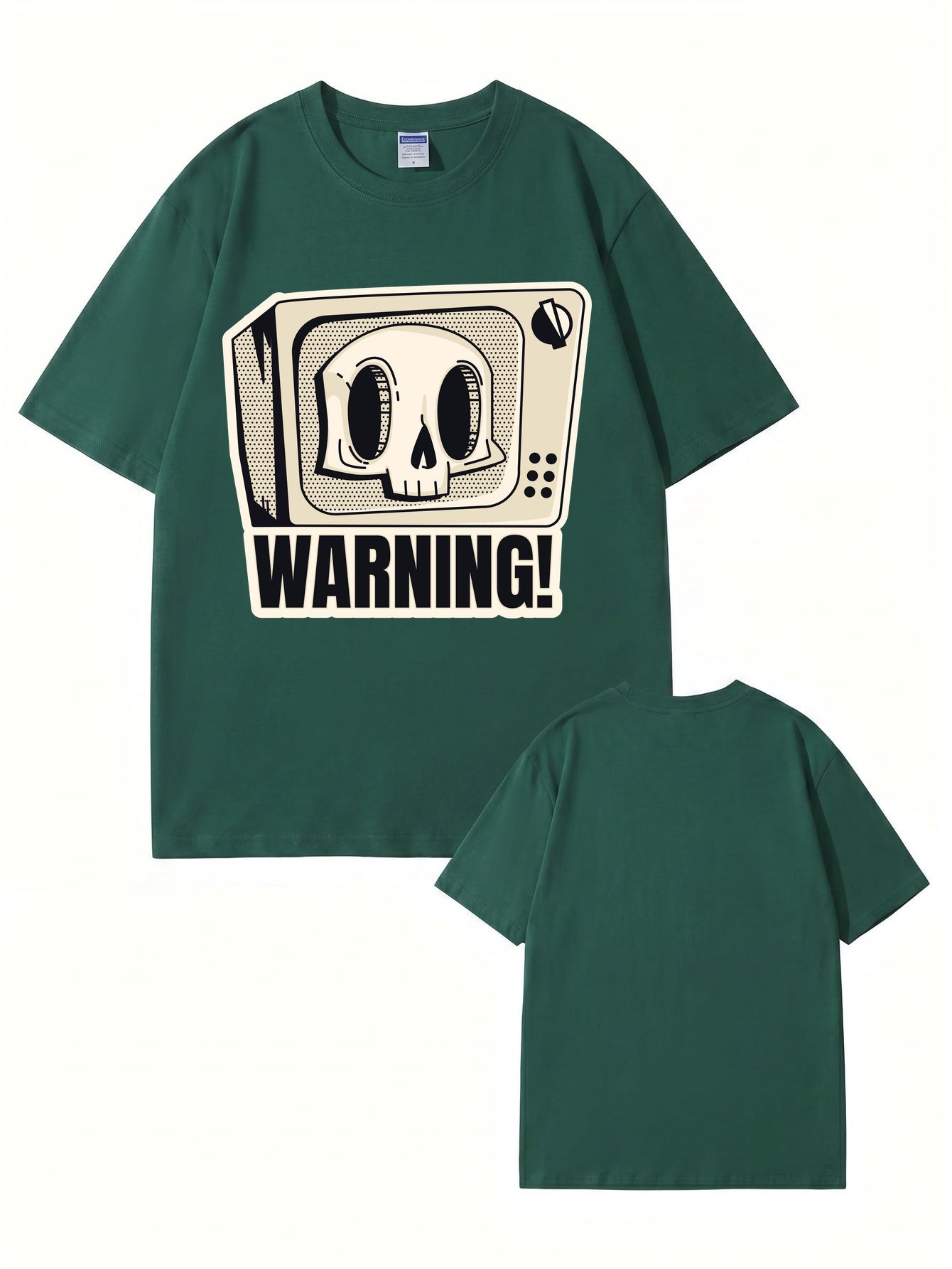 Skull TV Graphic Print Warning T-Shirt - Streetwear Cotton Tee
