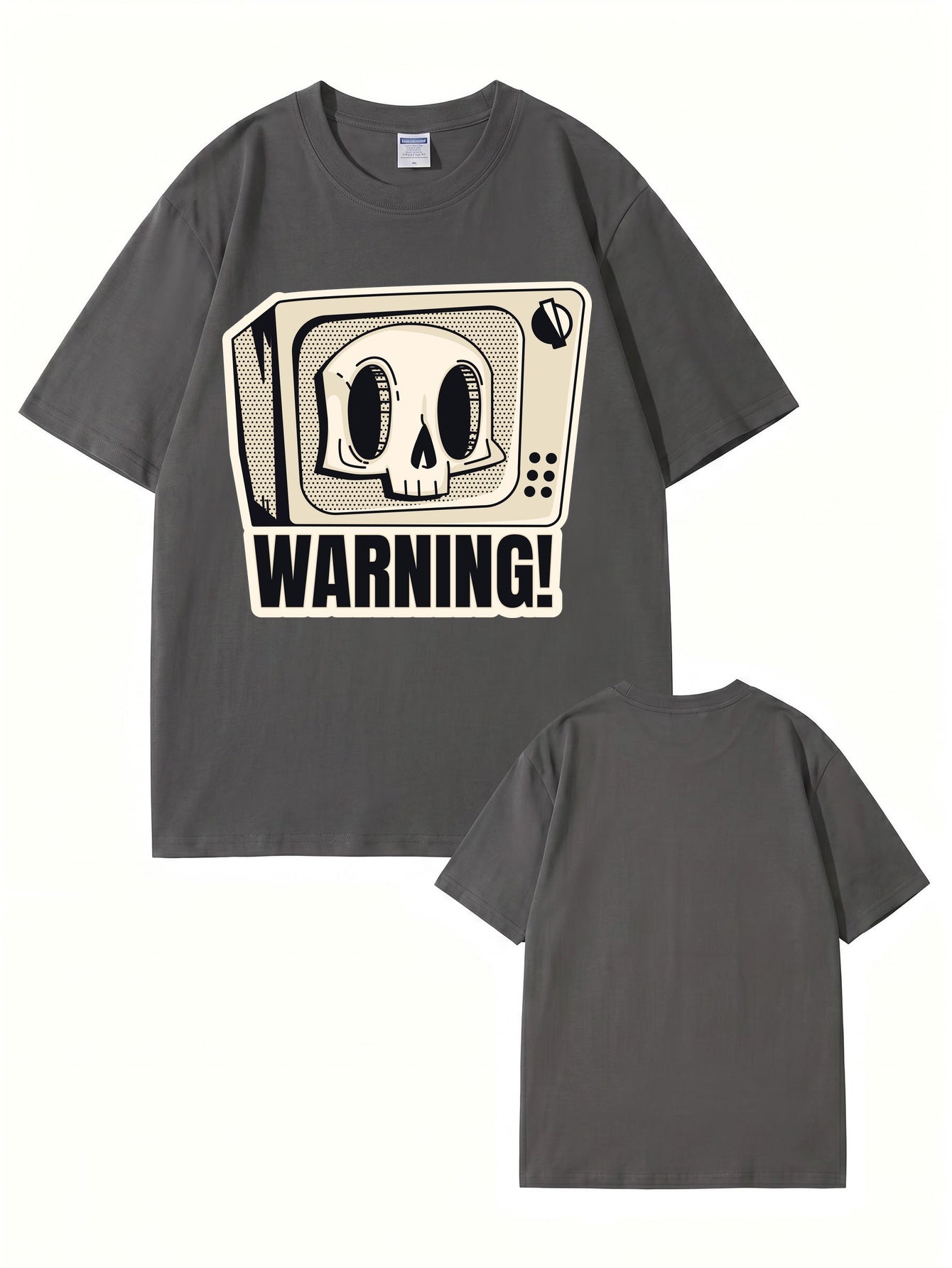 Skull TV Graphic Print Warning T-Shirt - Streetwear Cotton Tee
