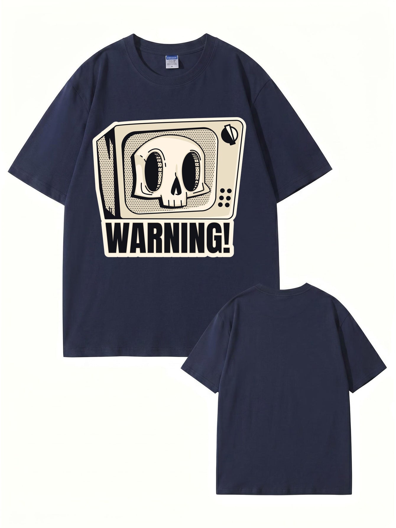 Skull TV Graphic Print Warning T-Shirt - Streetwear Cotton Tee